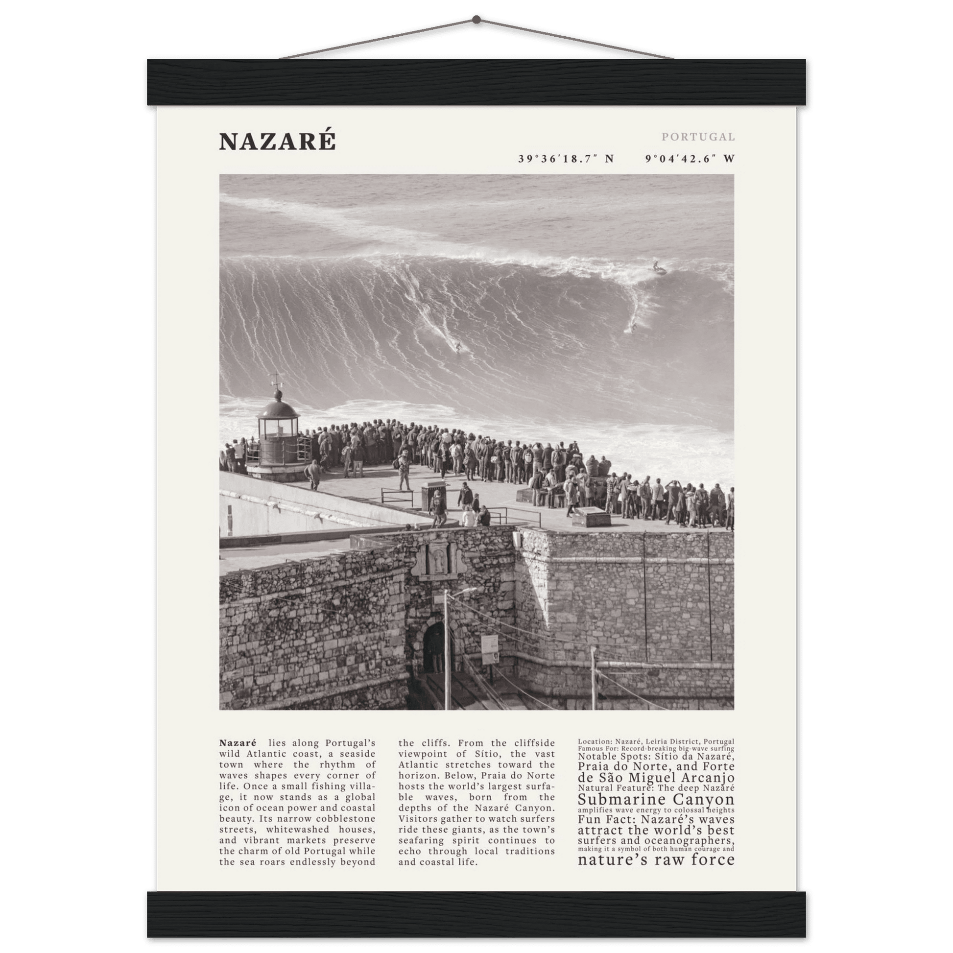 Nazaré Portugal Poster Black and White – Vintage Big Waves Surf Print (Digital & Printed Options) - Evergreen Posters
