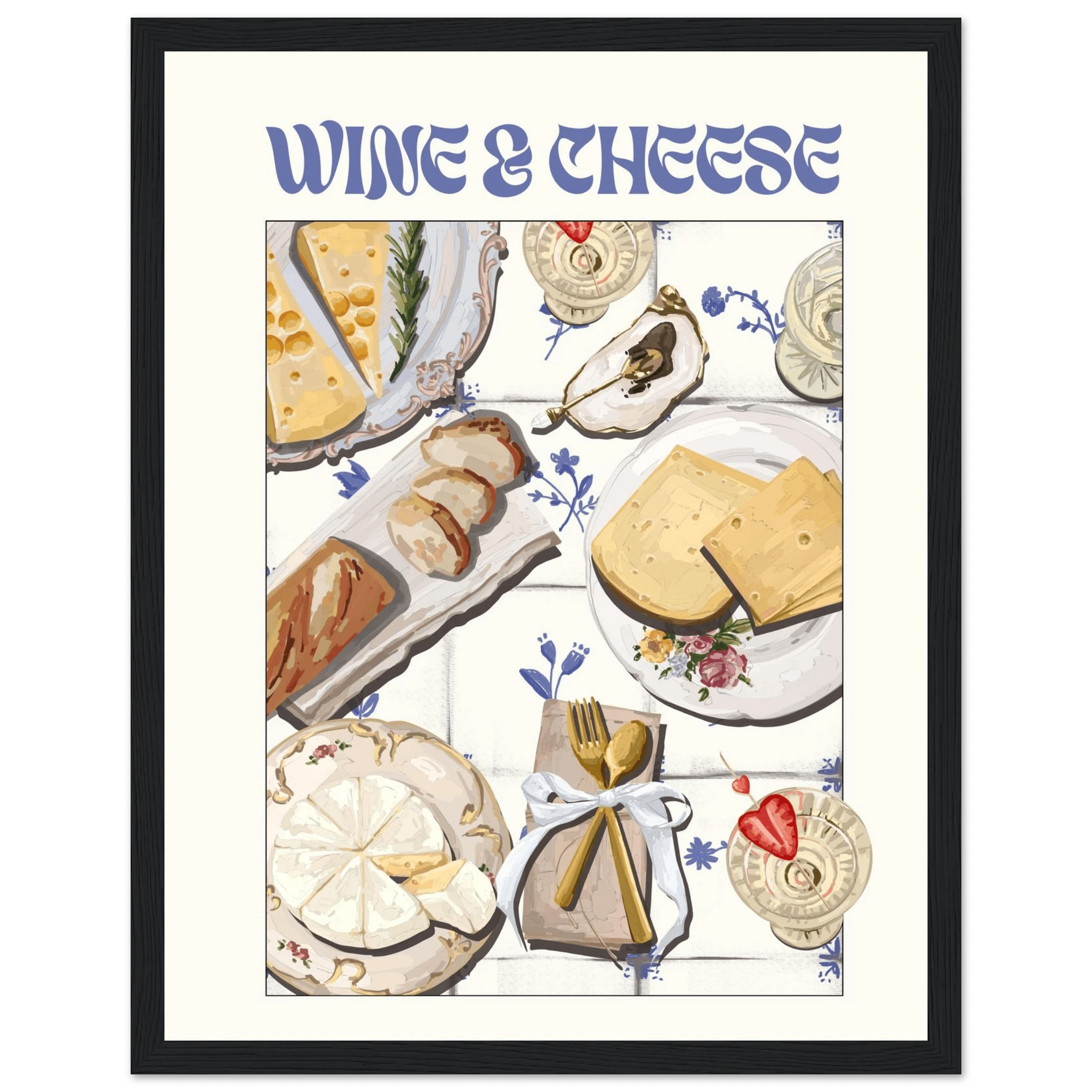 Wine & Cheese Poster – Elegant Kitchen & Dining Wall Art Print (Digital & Printed Options) - Evergreen Posters