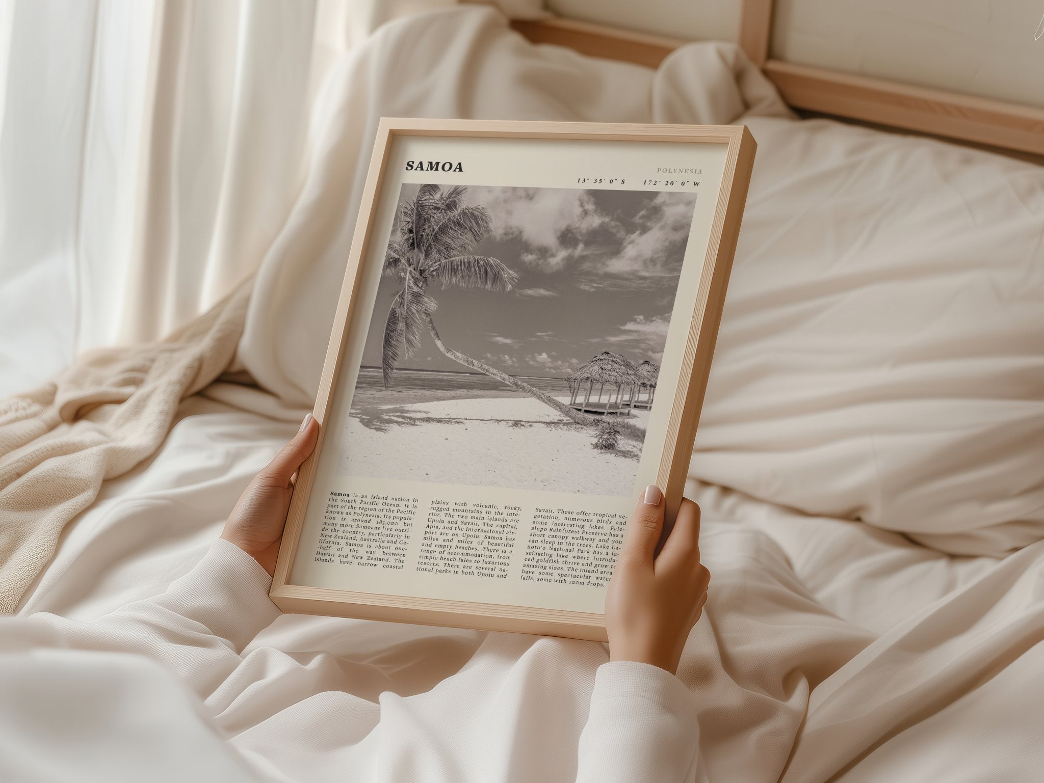 Samoa Poster | Black & White South Pacific Beach Wall Art | Polynesia Travel Print - Evergreen Posters