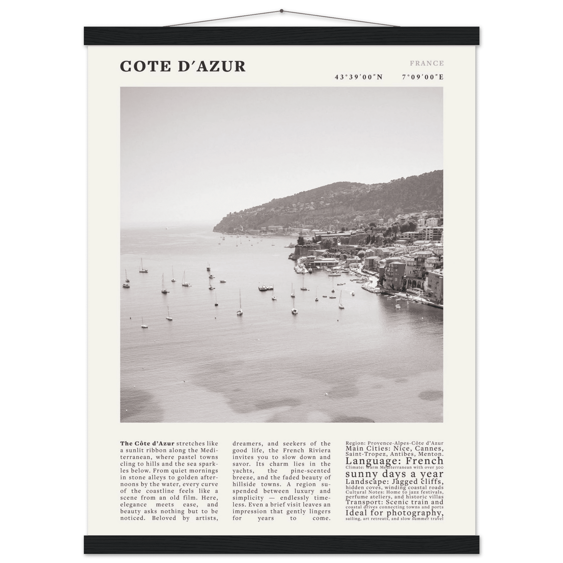 Côte d'Azur Poster Black and White – Vintage French Riviera Coast Print (Digital & Printed Options) - Evergreen Posters
