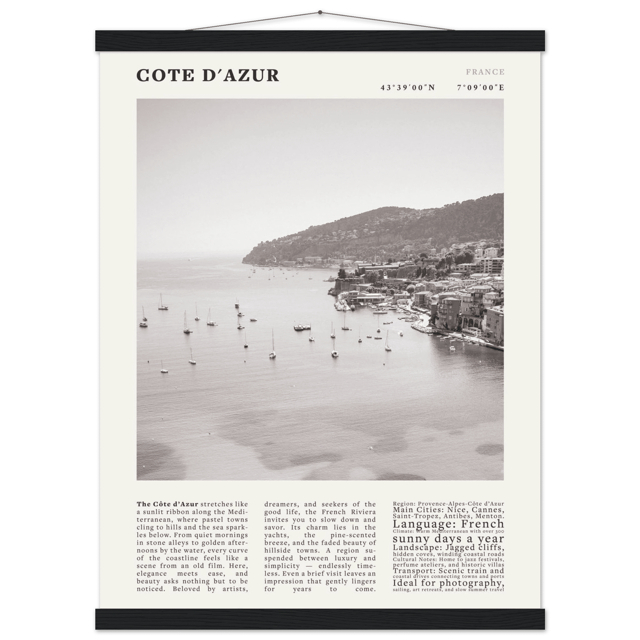 Côte d'Azur Poster Black and White – Vintage French Riviera Coast Print (Digital & Printed Options) - Evergreen Posters