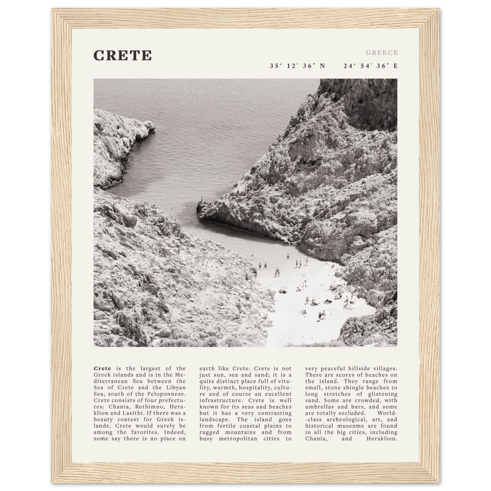 Crete Poster | Black & White Greece Beach Wall Art | Mediterranean Travel Print - Evergreen Posters