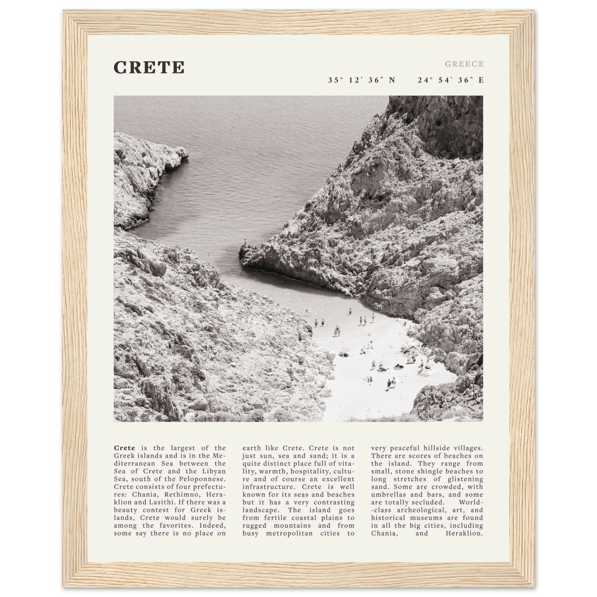 Crete Poster | Black & White Greece Beach Wall Art | Mediterranean Travel Print - Evergreen Posters