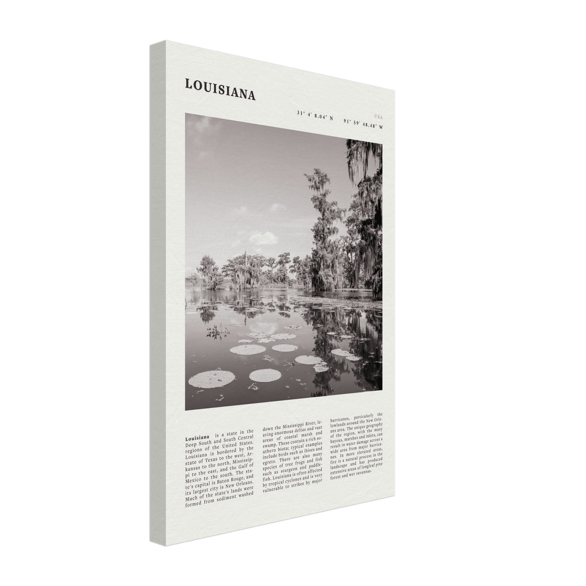 Louisiana Poster | Black & White Bayou Wall Art | Southern USA Travel Print Decor - Evergreen Posters