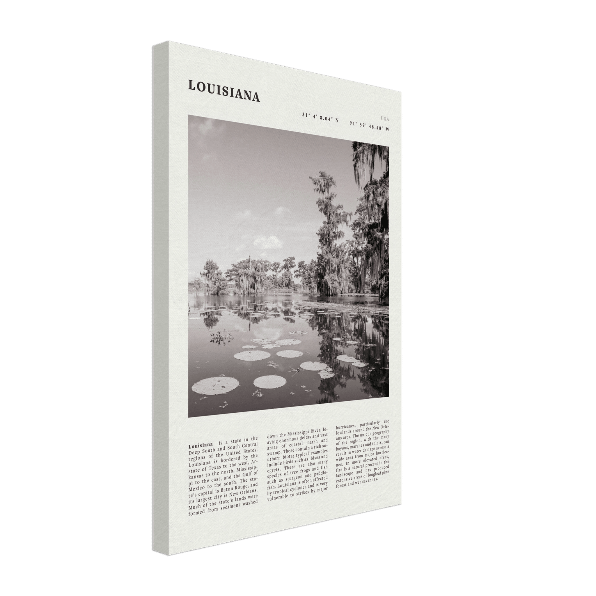 Louisiana Poster | Black & White Bayou Wall Art | Southern USA Travel Print Decor - Evergreen Posters