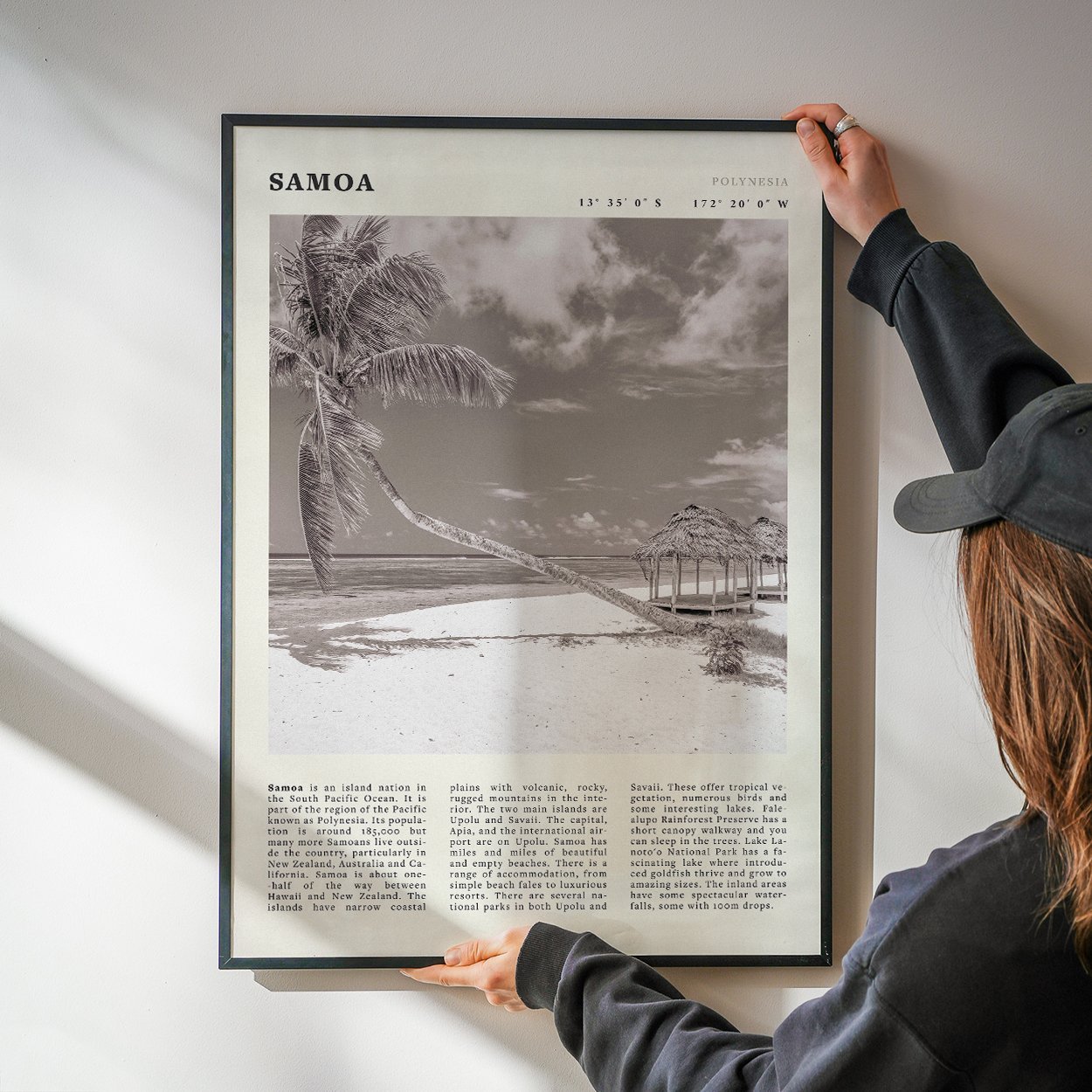 Samoa Poster | Black & White South Pacific Beach Wall Art | Polynesia Travel Print - Evergreen Posters