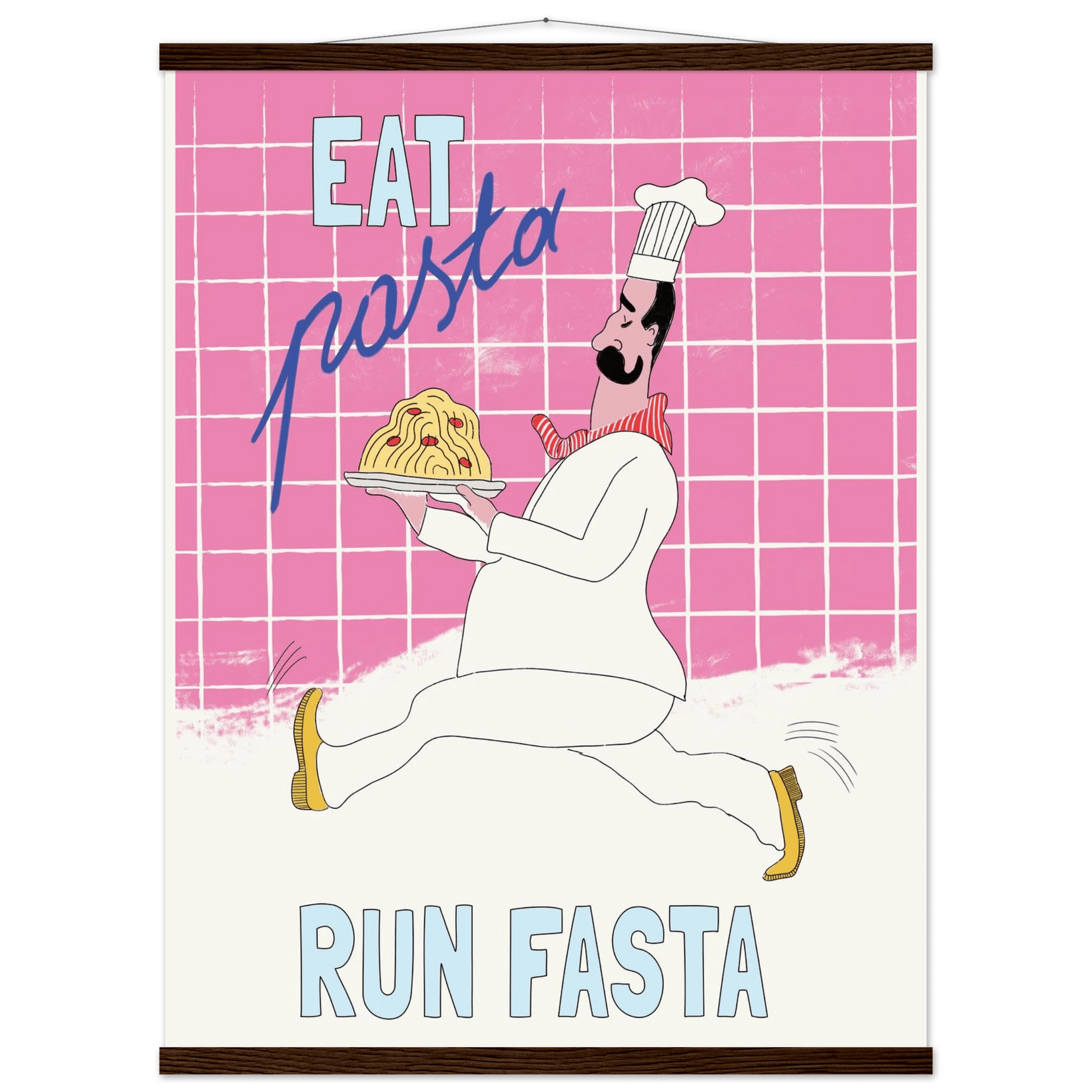Eat Pasta Run Fasta Poster – Playful Kitchen Wall Art Print (Pink Edition) - Evergreen Posters