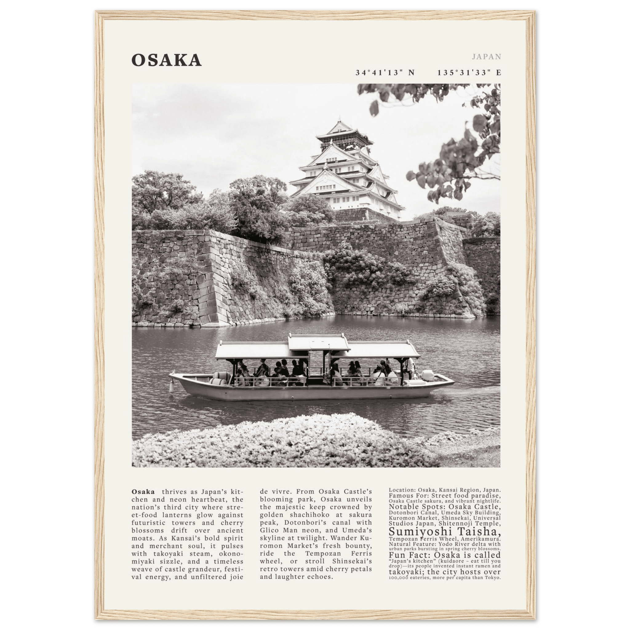 Osaka Poster Black and White – Vintage Osaka Castle Cherry Blossom Print (Digital & Printed Options) - Evergreen Posters