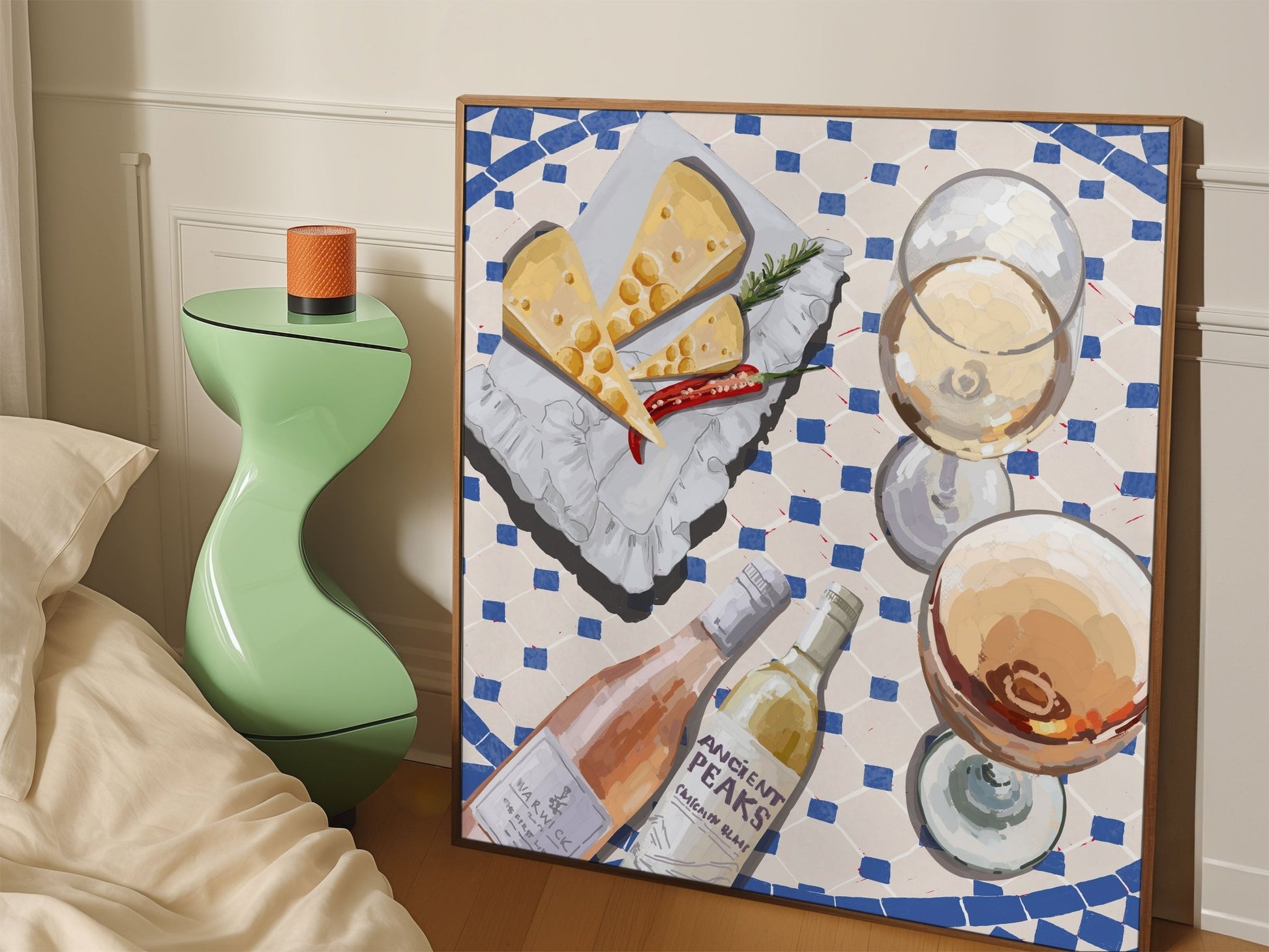 Wine & Cheese Poster | Food Wall Art | Blue Tile Square Kitchen Print - Evergreen Posters - 41
