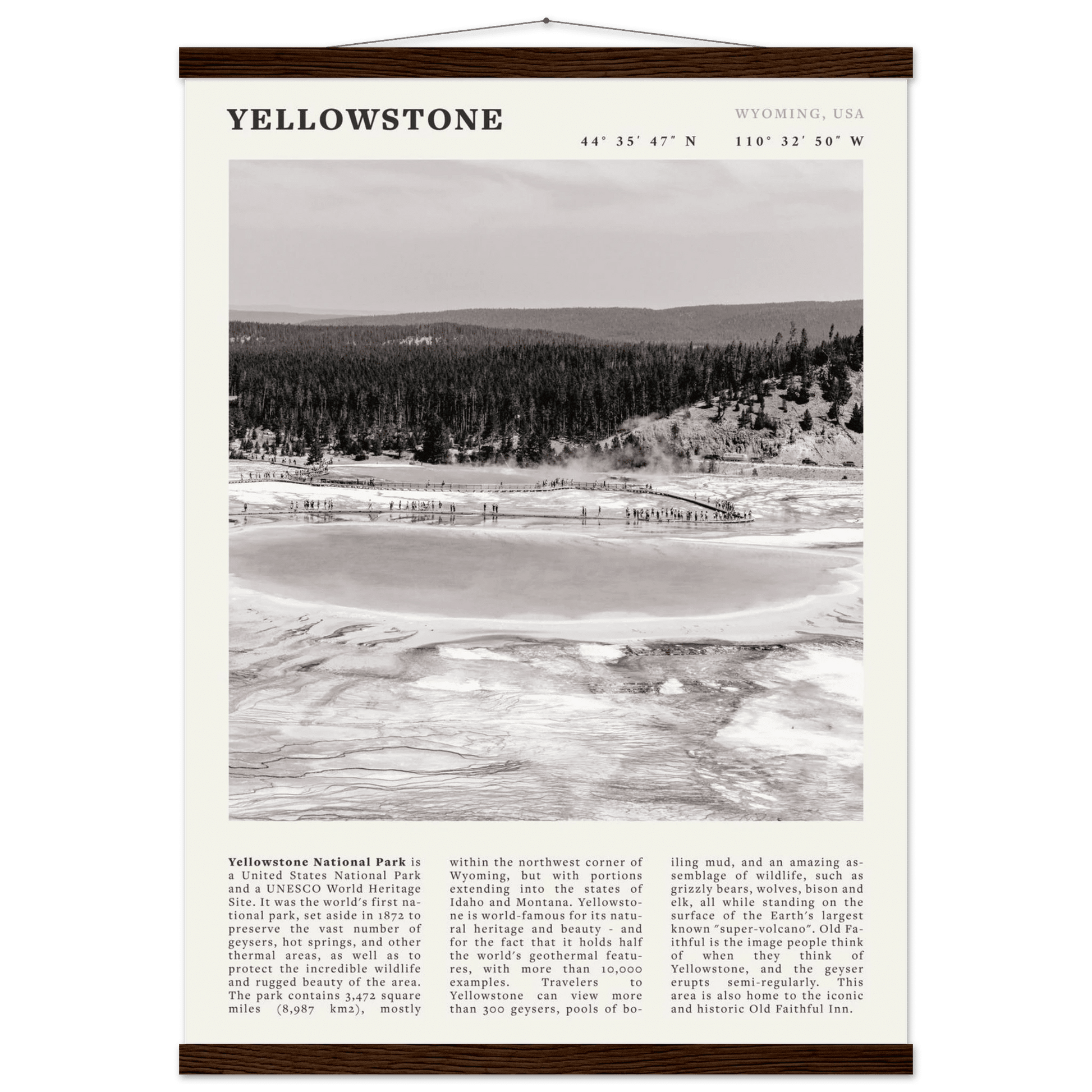 Yellowstone Poster | Black & White Grand Prismatic Spring Wall Art | WY Print - Evergreen Posters