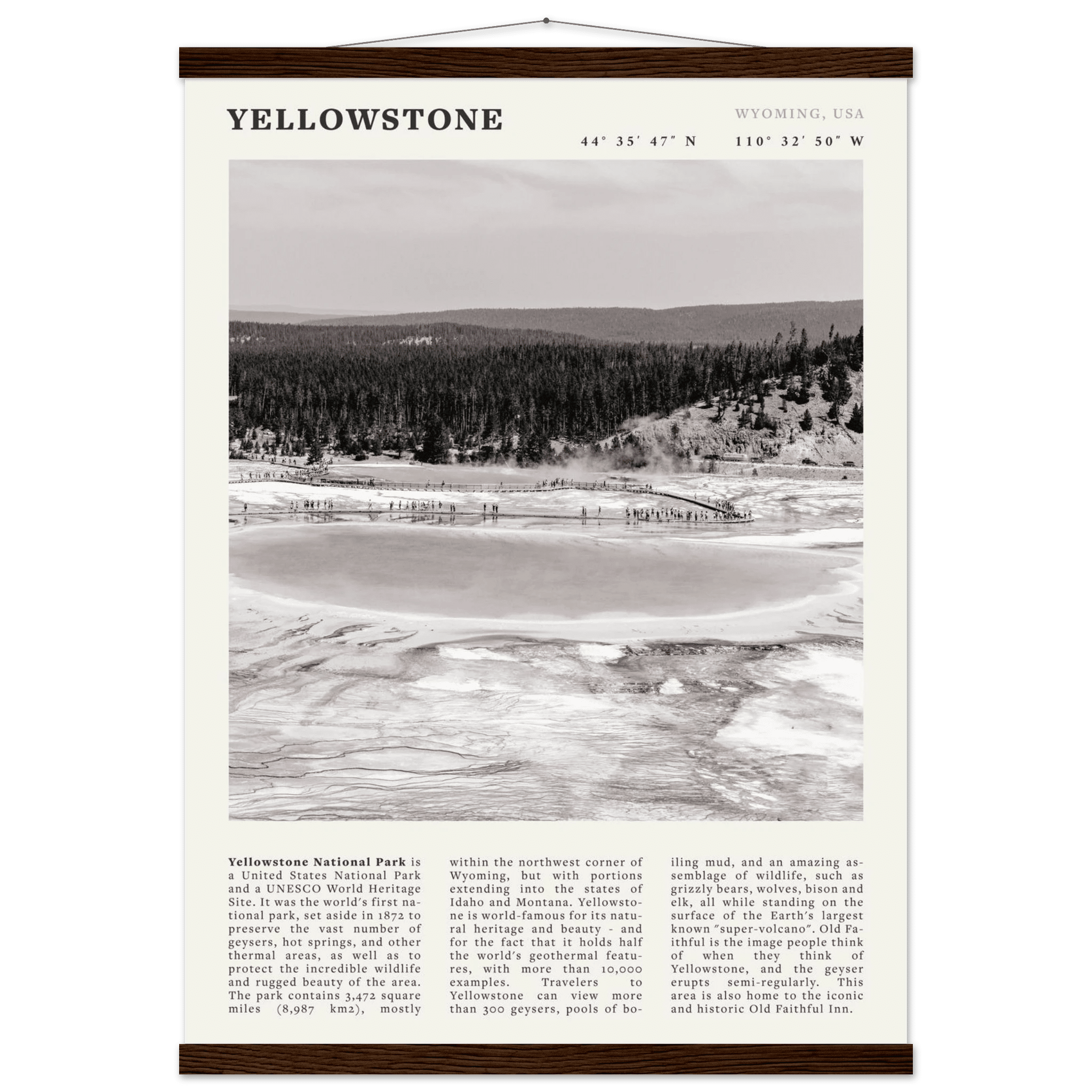 Yellowstone Poster | Black & White Grand Prismatic Spring Wall Art | WY Print - Evergreen Posters