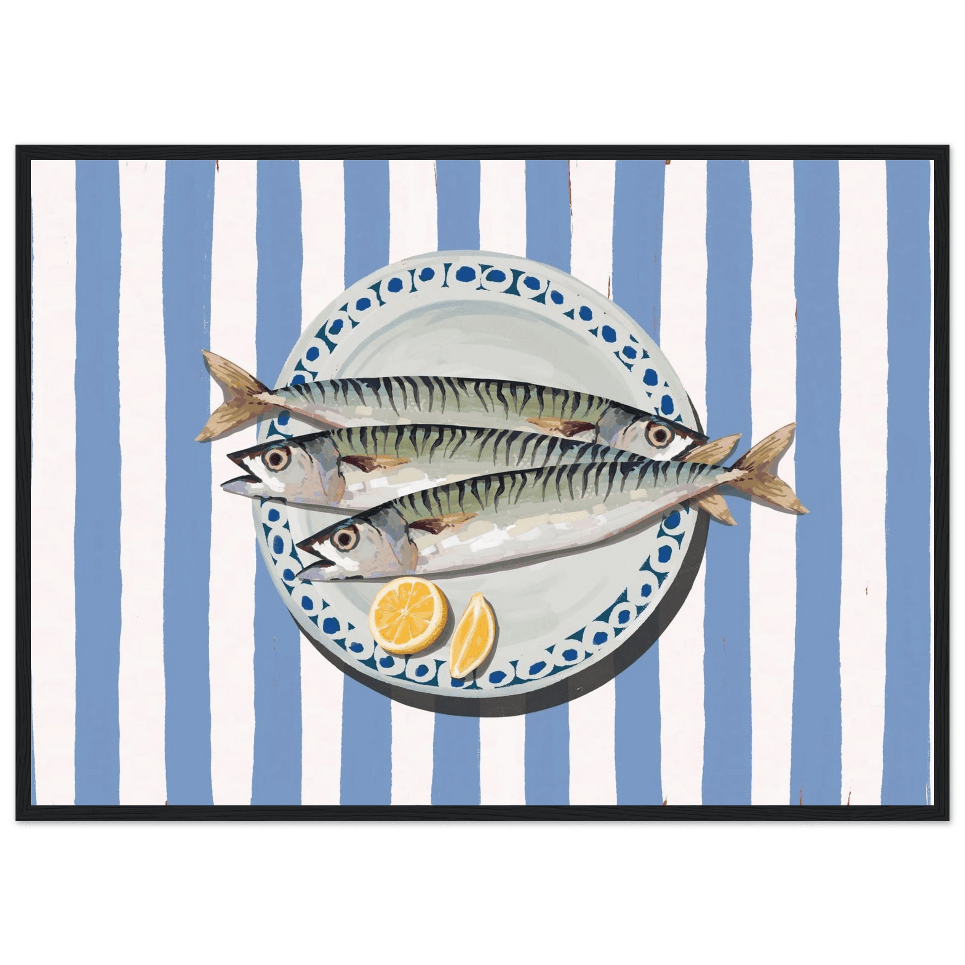 Sardines Print | Blue Stripe Fish Kitchen Wall Art | Coastal Food Poster - Evergreen Posters