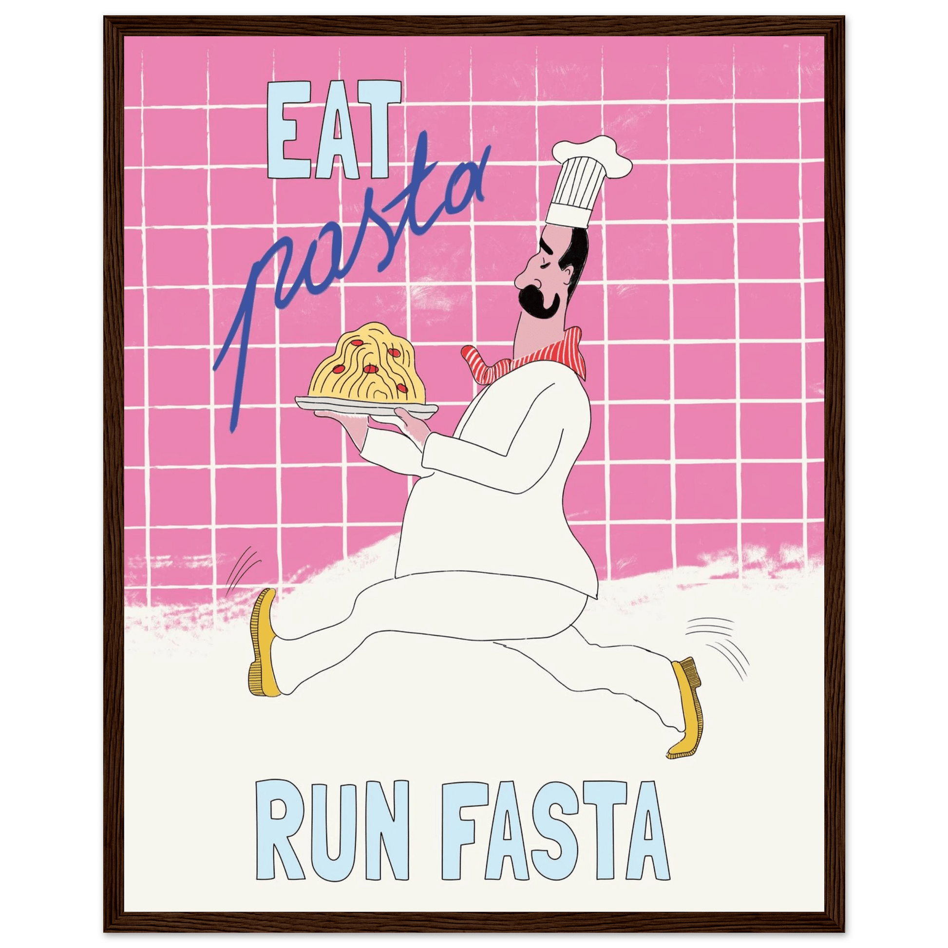 Eat Pasta Run Fasta Poster – Playful Kitchen Wall Art Print (Pink Edition) - Evergreen Posters
