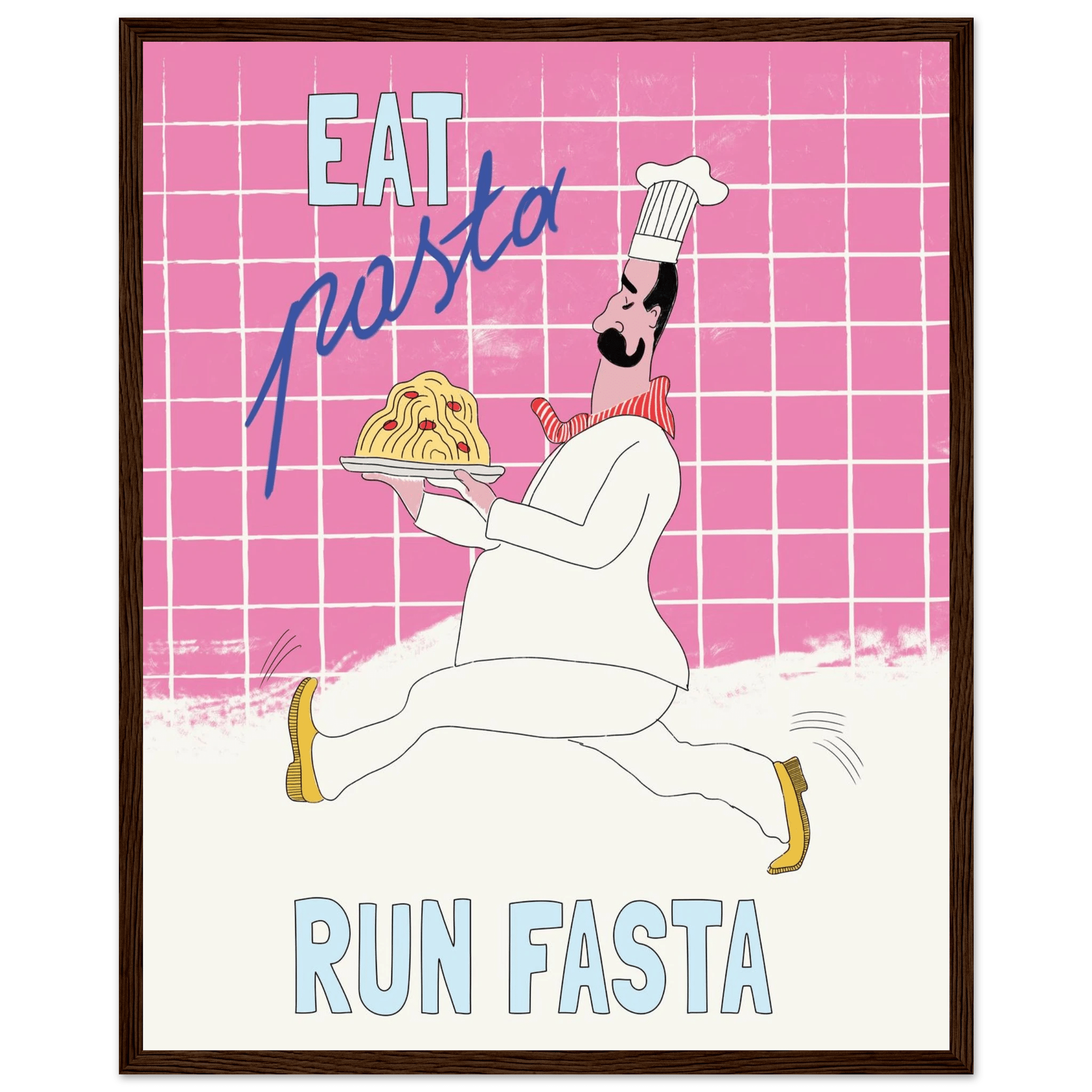 Eat Pasta Run Fasta Poster – Playful Kitchen Wall Art Print (Pink Edition) - Evergreen Posters