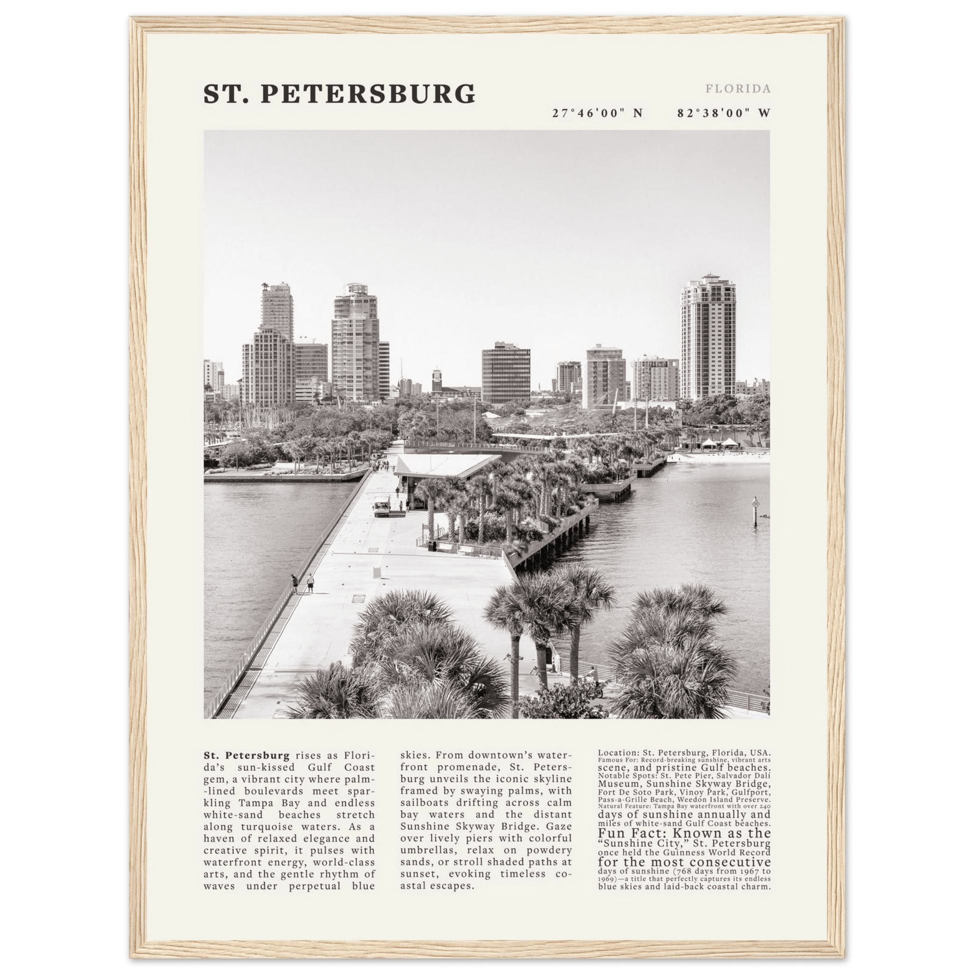 St. Petersburg Florida Poster Black and White – Vintage St Pete Skyline Print (Digital & Printed Options) - Evergreen Posters