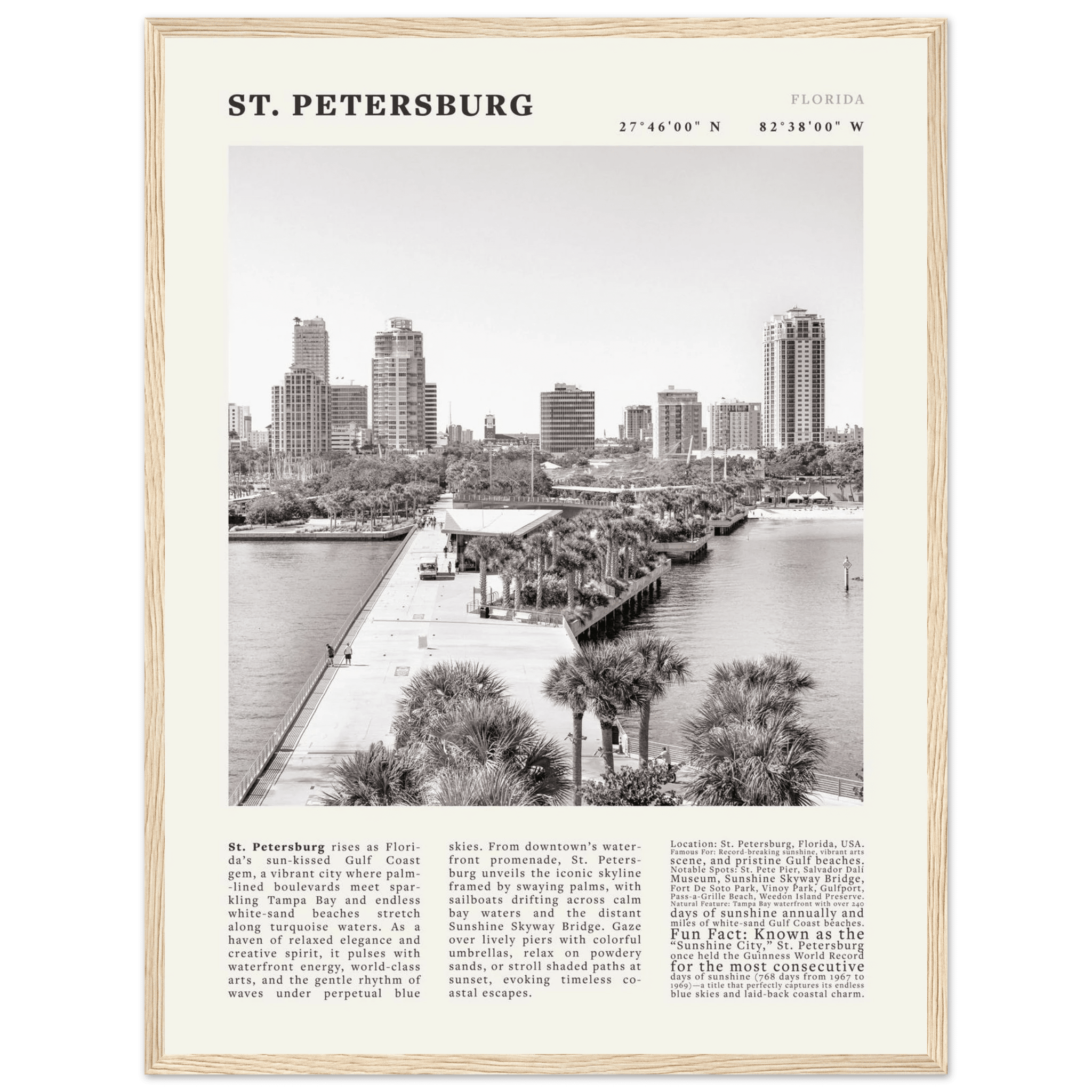 St. Petersburg Florida Poster Black and White – Vintage St Pete Skyline Print (Digital & Printed Options) - Evergreen Posters