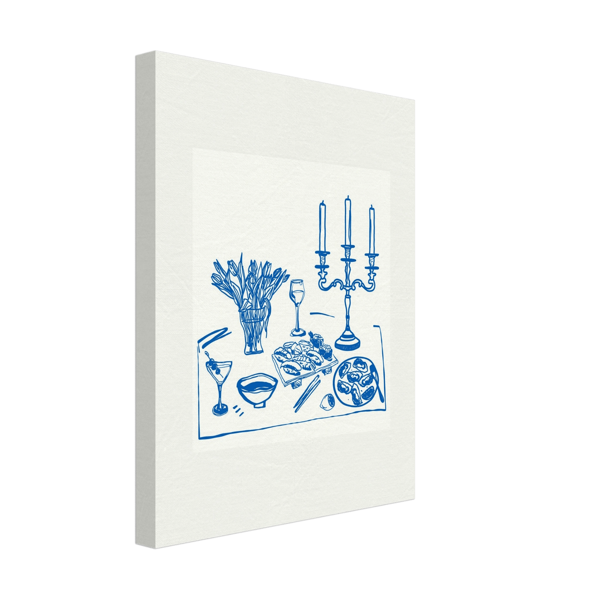 Fine Dining Table Print | Blue Line Art Kitchen Wall Art | Elegant Dining Room Poster - Evergreen Posters