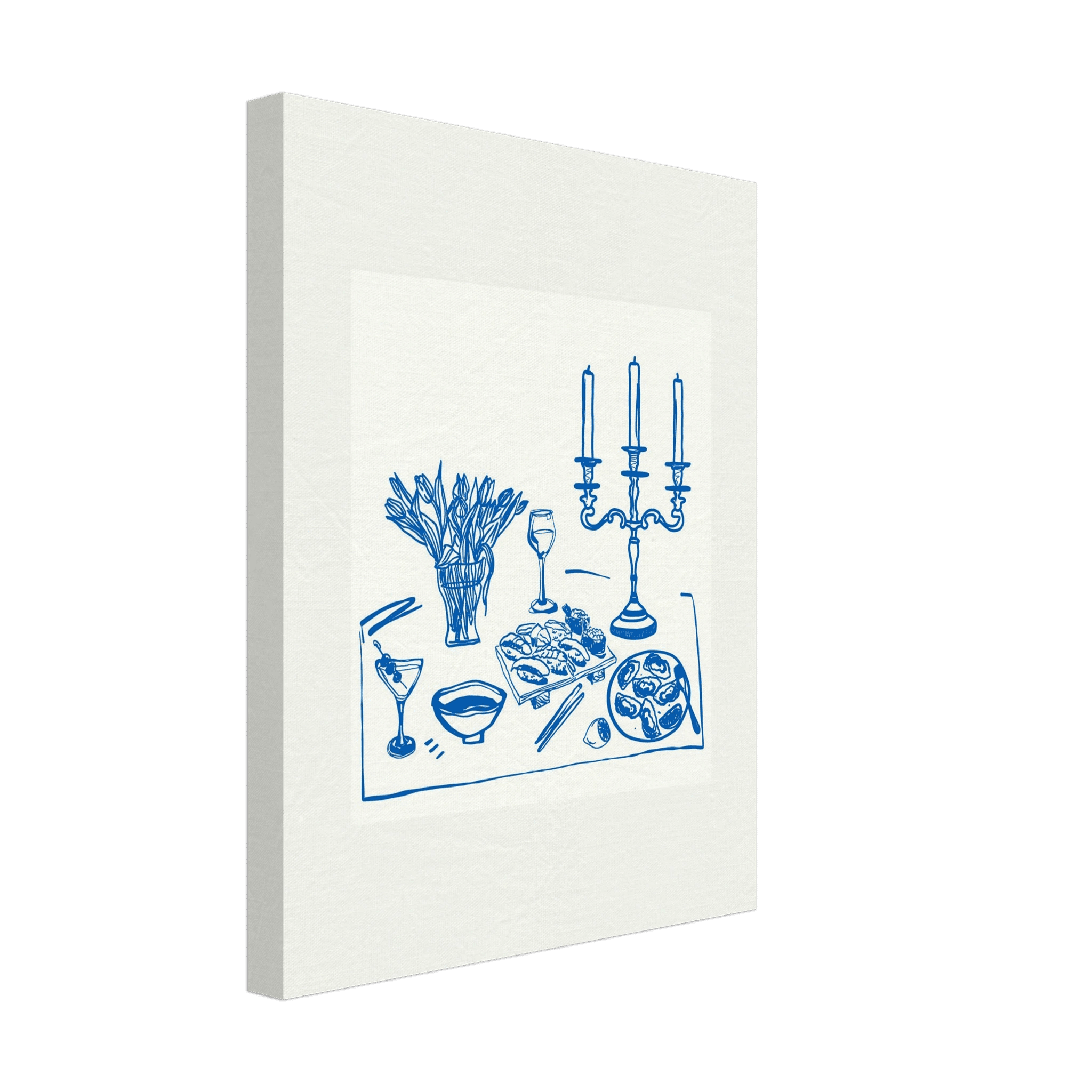 Fine Dining Table Print | Blue Line Art Kitchen Wall Art | Elegant Dining Room Poster - Evergreen Posters