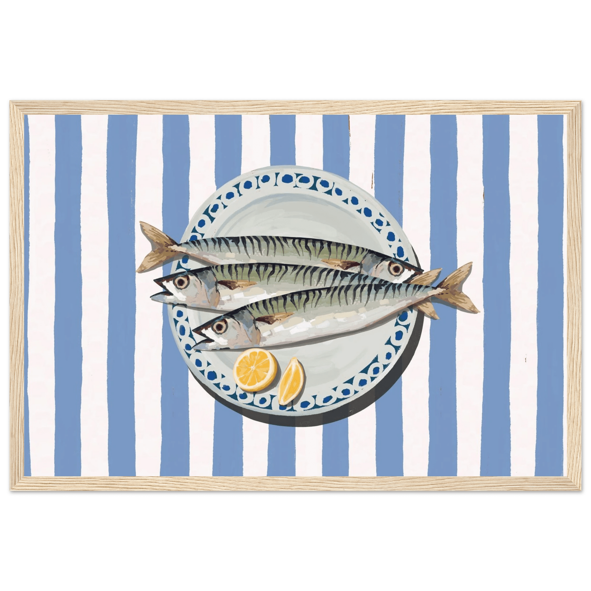 Sardines Print | Blue Stripe Fish Kitchen Wall Art | Coastal Food Poster - Evergreen Posters