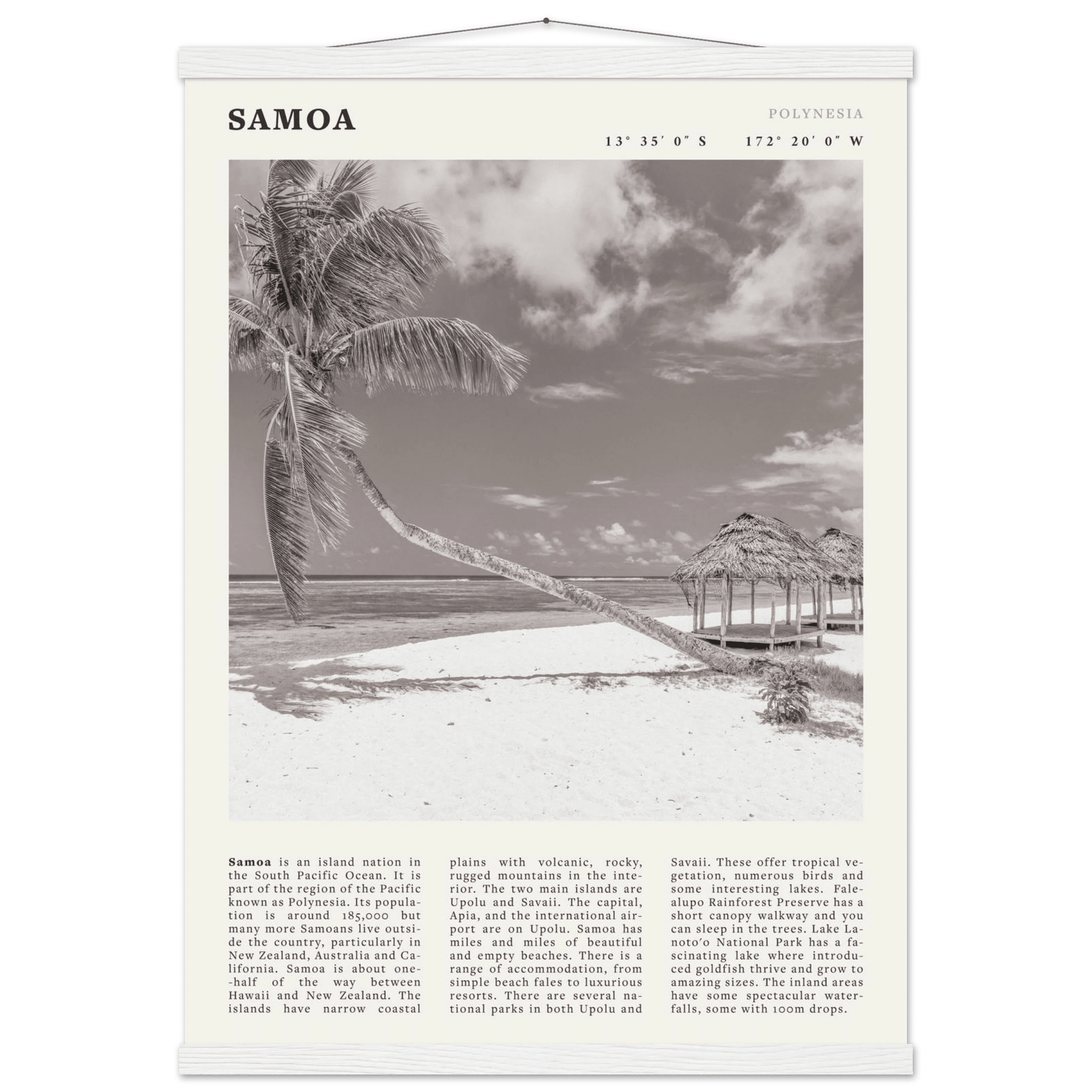 Samoa Poster | Black & White South Pacific Beach Wall Art | Polynesia Travel Print - Evergreen Posters