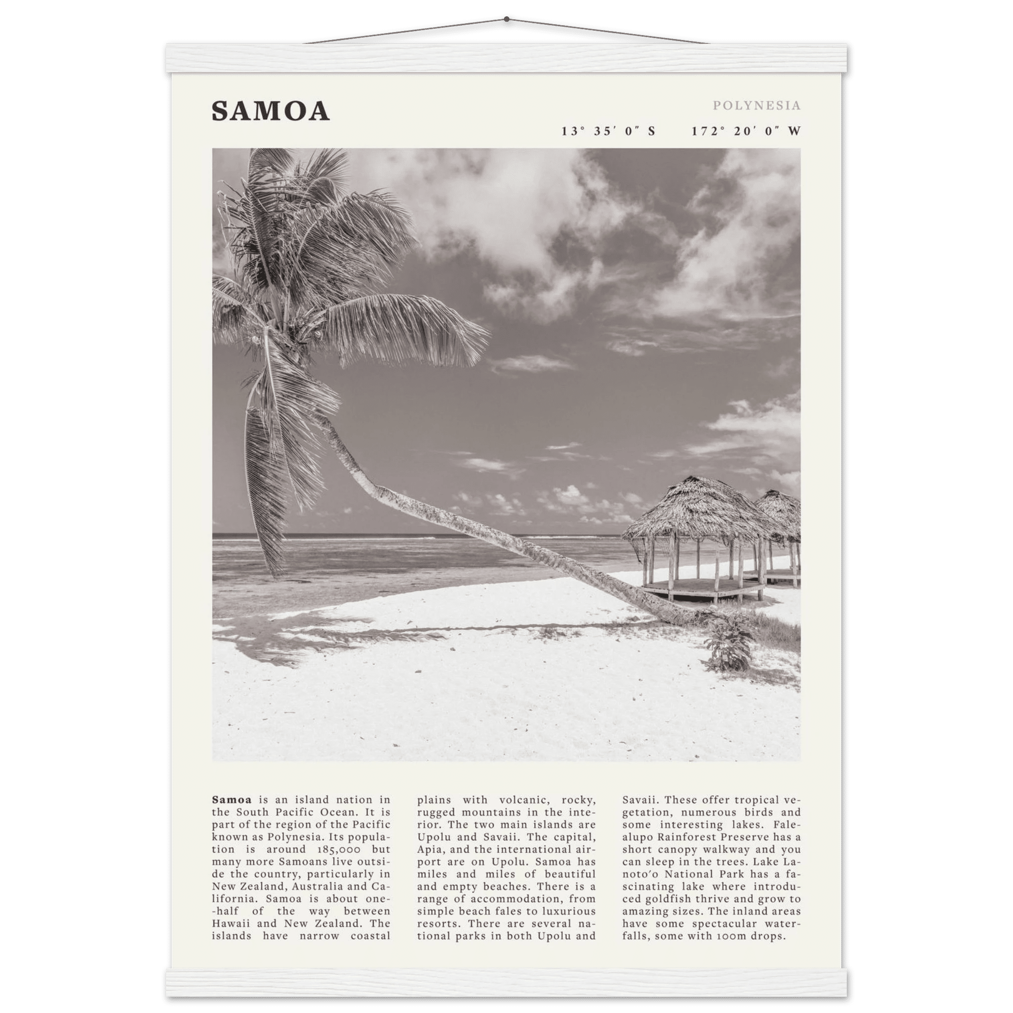 Samoa Poster | Black & White South Pacific Beach Wall Art | Polynesia Travel Print - Evergreen Posters