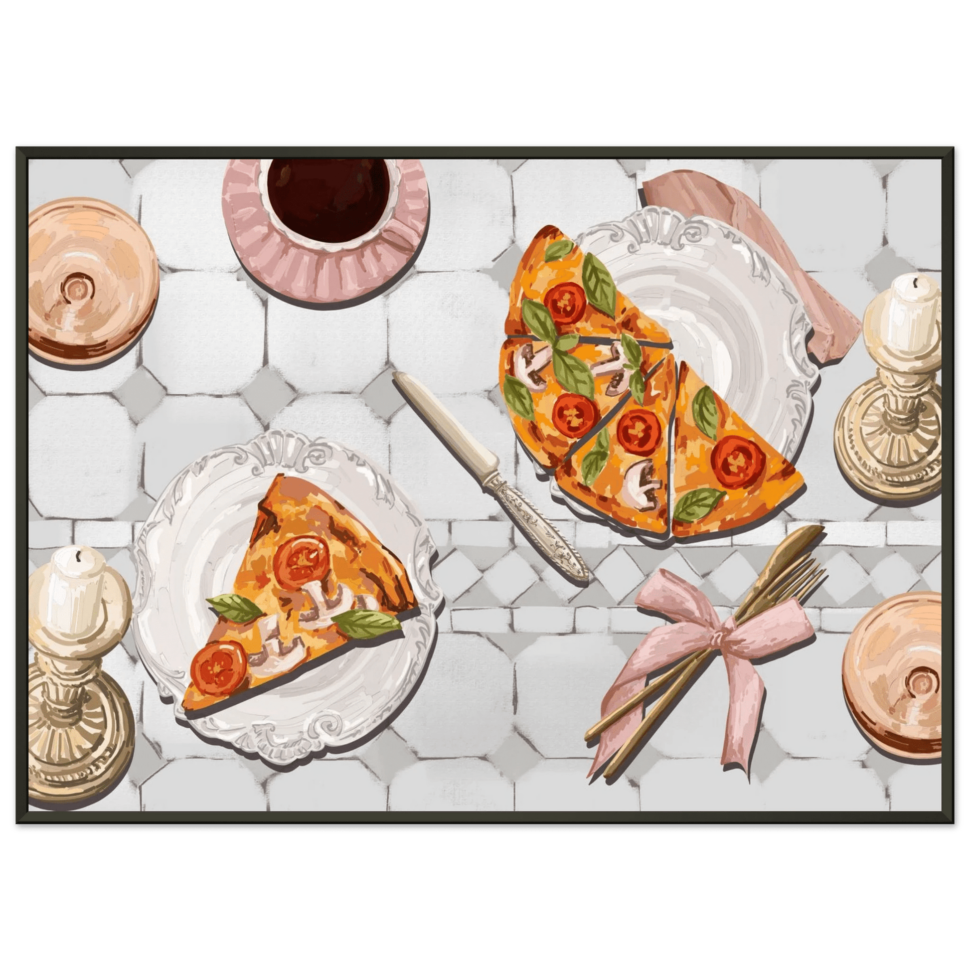 Pizza & Tea Kitchen Poster | Horizontal Food Wall Art | Italian Dining Room Print - Evergreen Posters