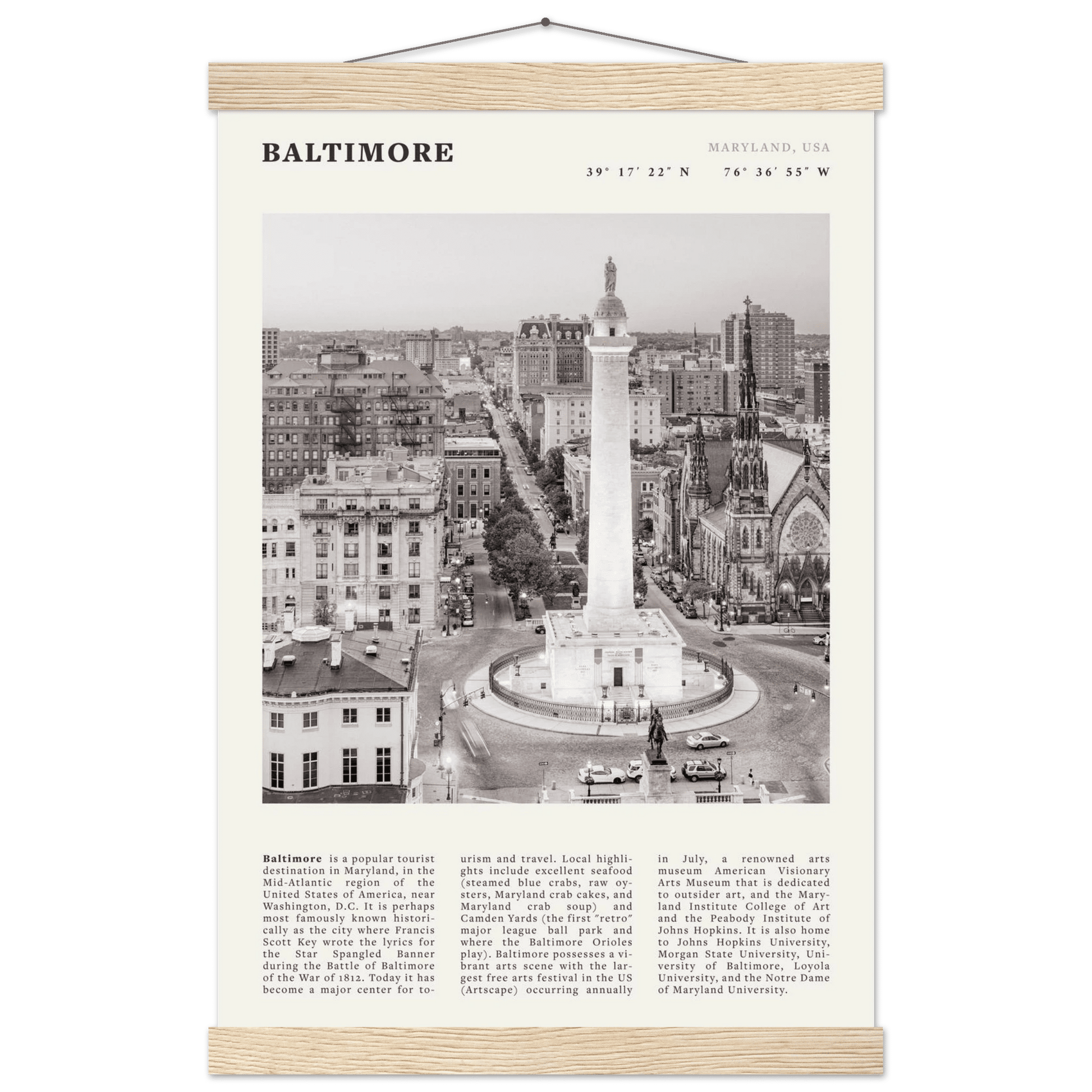 Baltimore Poster | Black & White Maryland City Wall Art | USA Travel Print - Evergreen Posters
