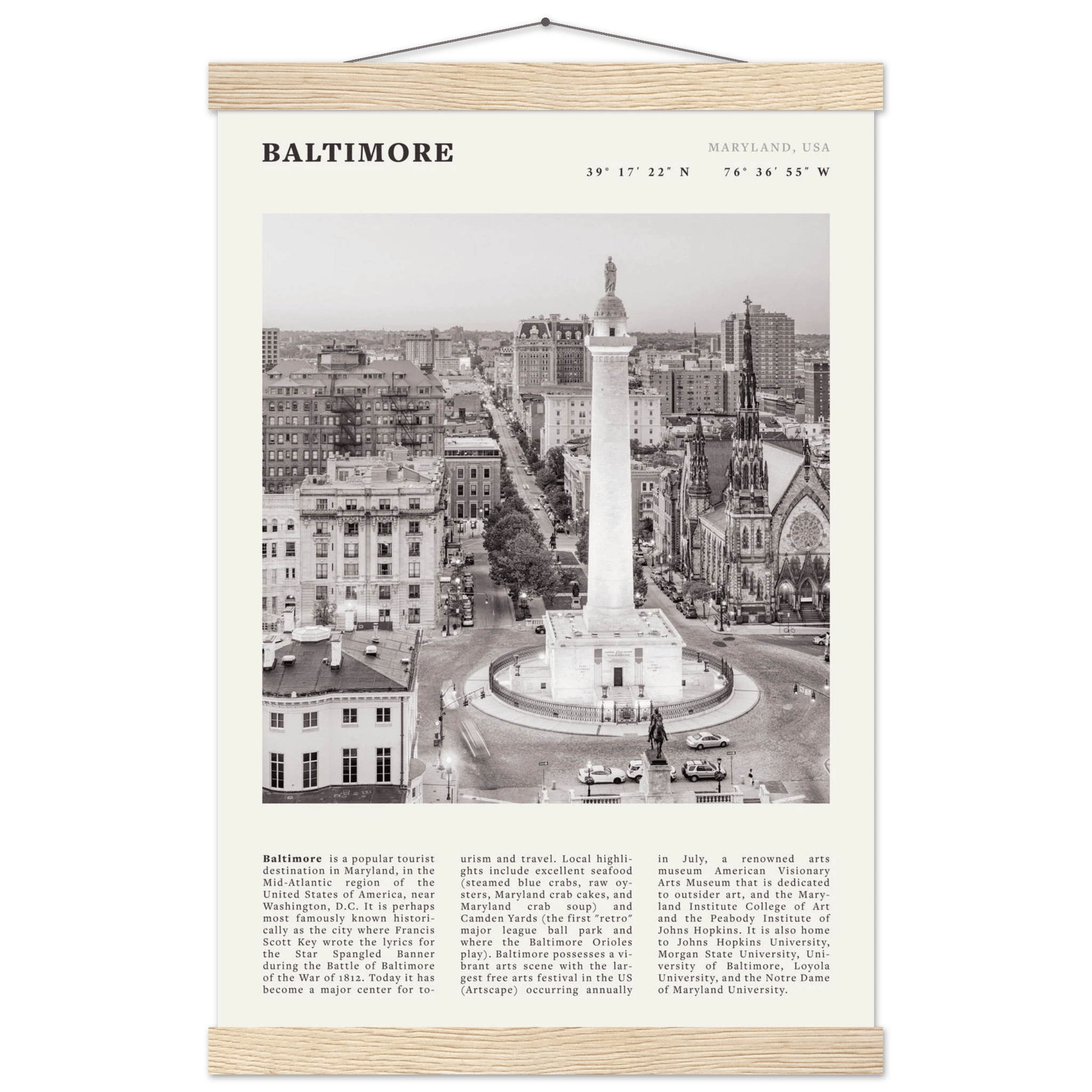 Baltimore Poster | Black & White Maryland City Wall Art | USA Travel Print - Evergreen Posters