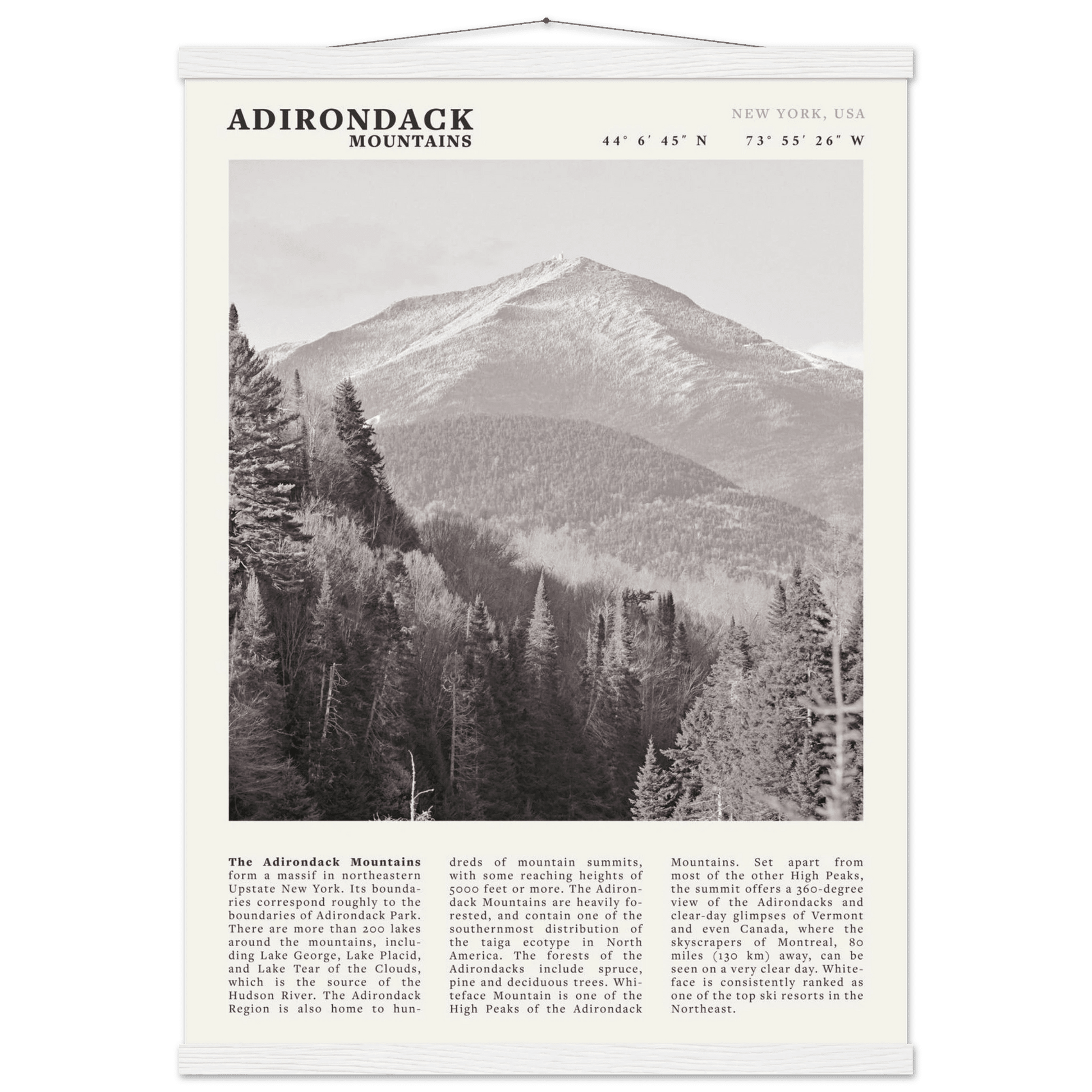 Adirondack Mountains Poster | Black & White New York Nature Wall Art | Hiking Print - Evergreen Posters