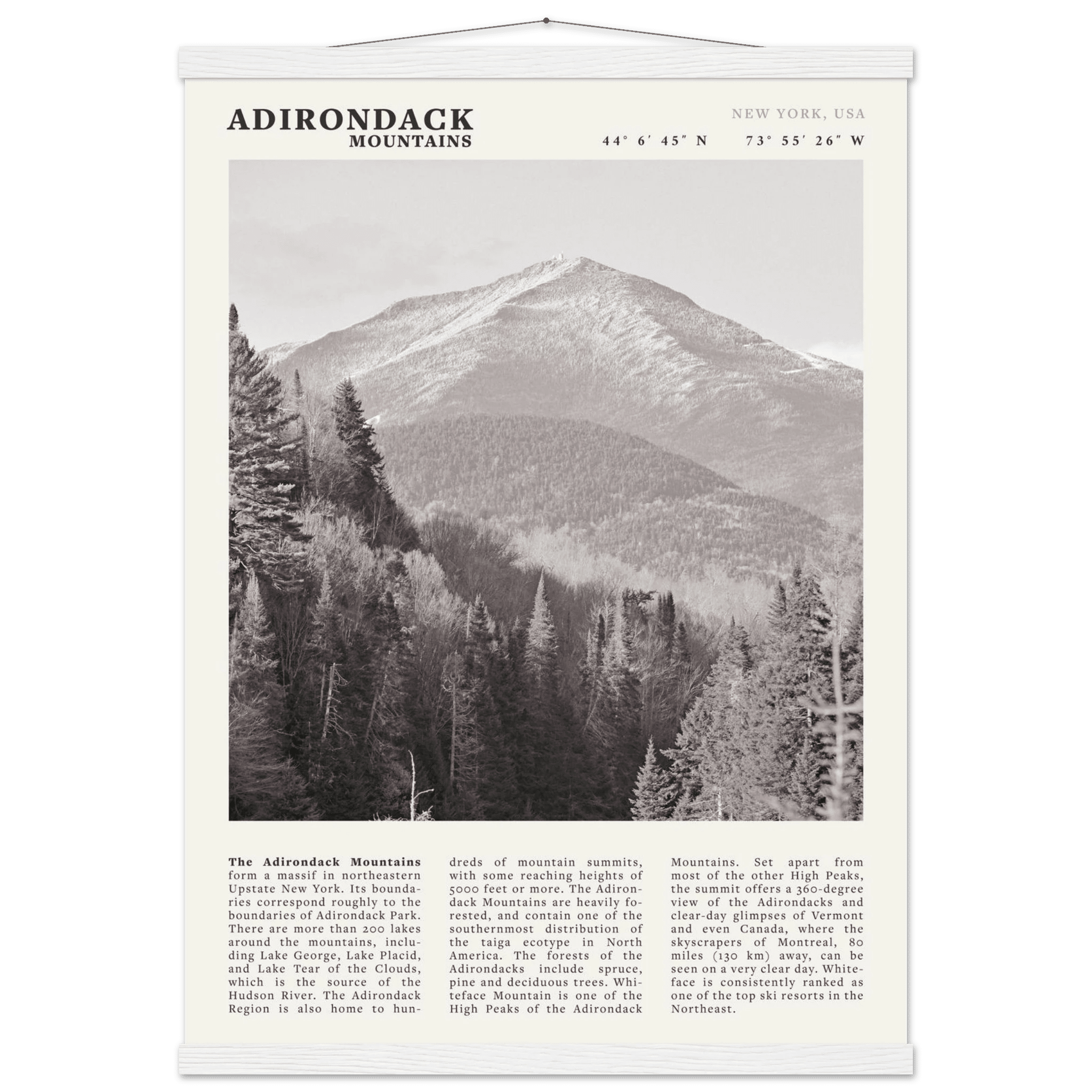 Adirondack Mountains Poster | Black & White New York Nature Wall Art | Hiking Print - Evergreen Posters