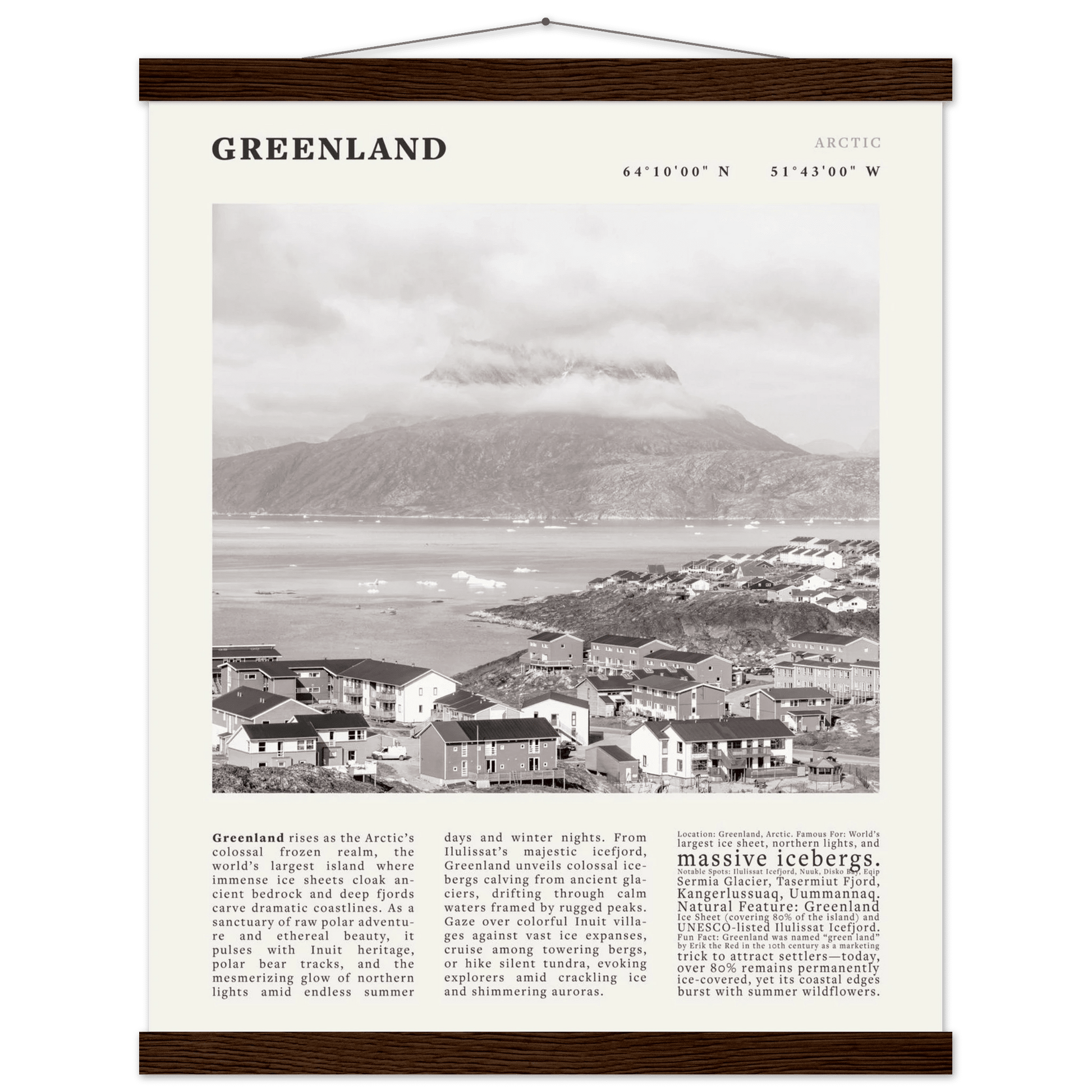 Greenland Poster Black and White – Vintage Arctic Fjord Landscape Print (Digital & Printed Options) - Evergreen Posters