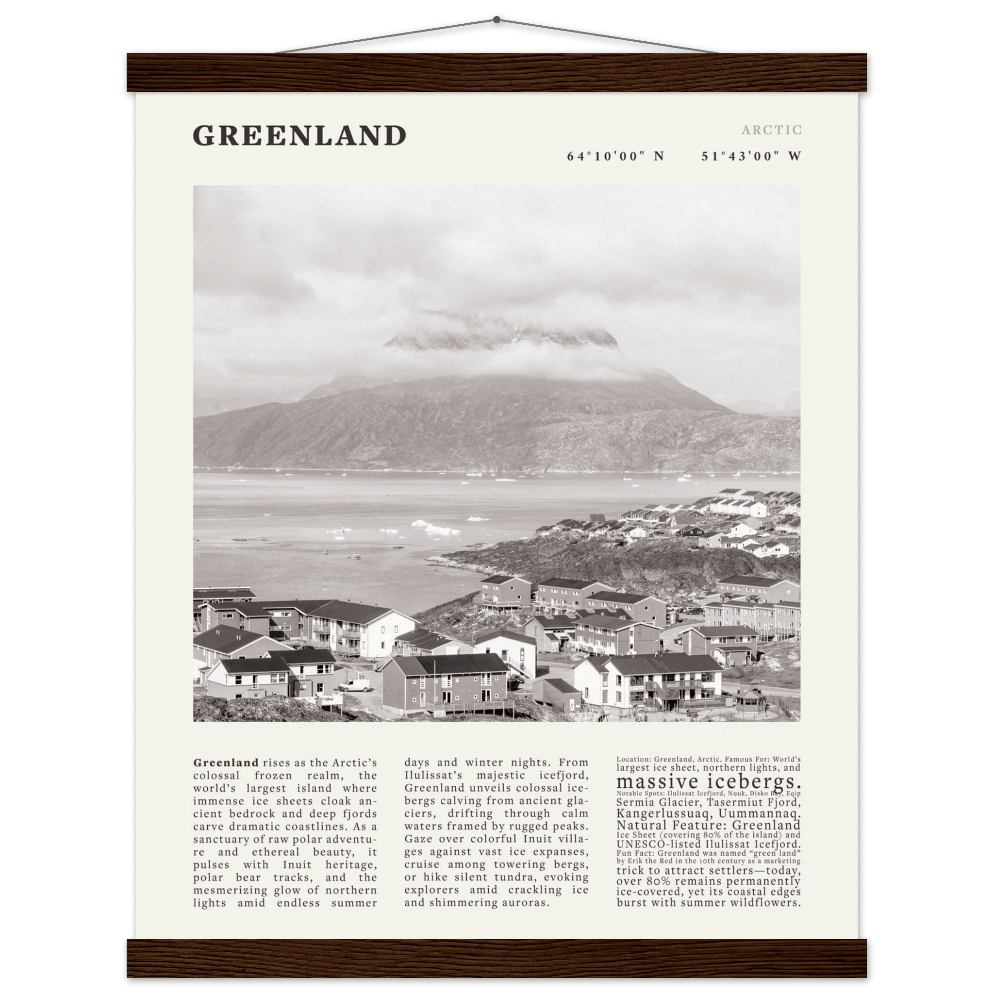 Greenland Poster Black and White – Vintage Arctic Fjord Landscape Print (Digital & Printed Options) - Evergreen Posters