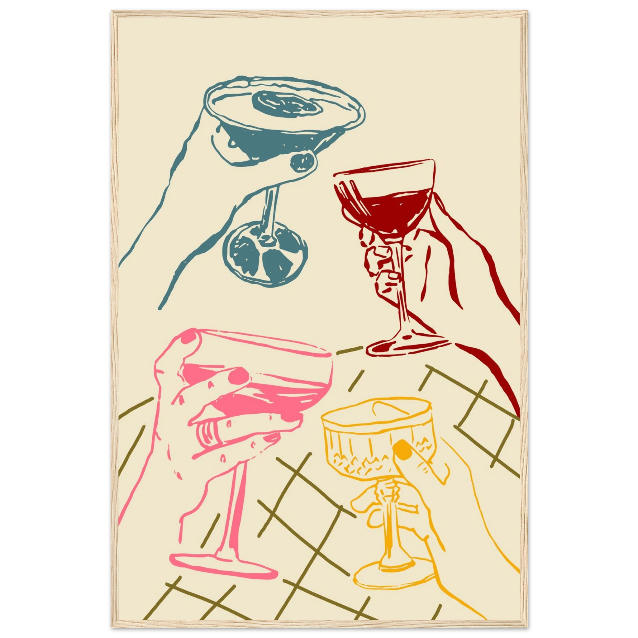 Cheers Print | Colourful Cocktail Glasses Wall Art | Kitchen Bar Poster - Evergreen Posters