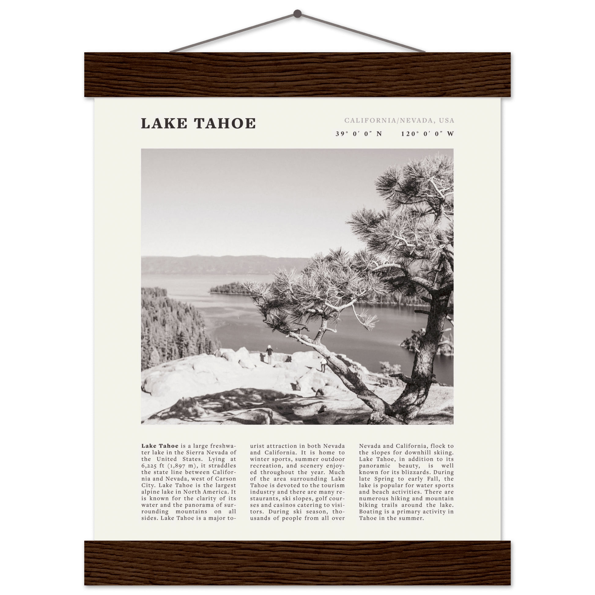 Lake Tahoe Poster | Black & White California Nevada Wall Art | Nature Travel Print Decor - Evergreen Posters