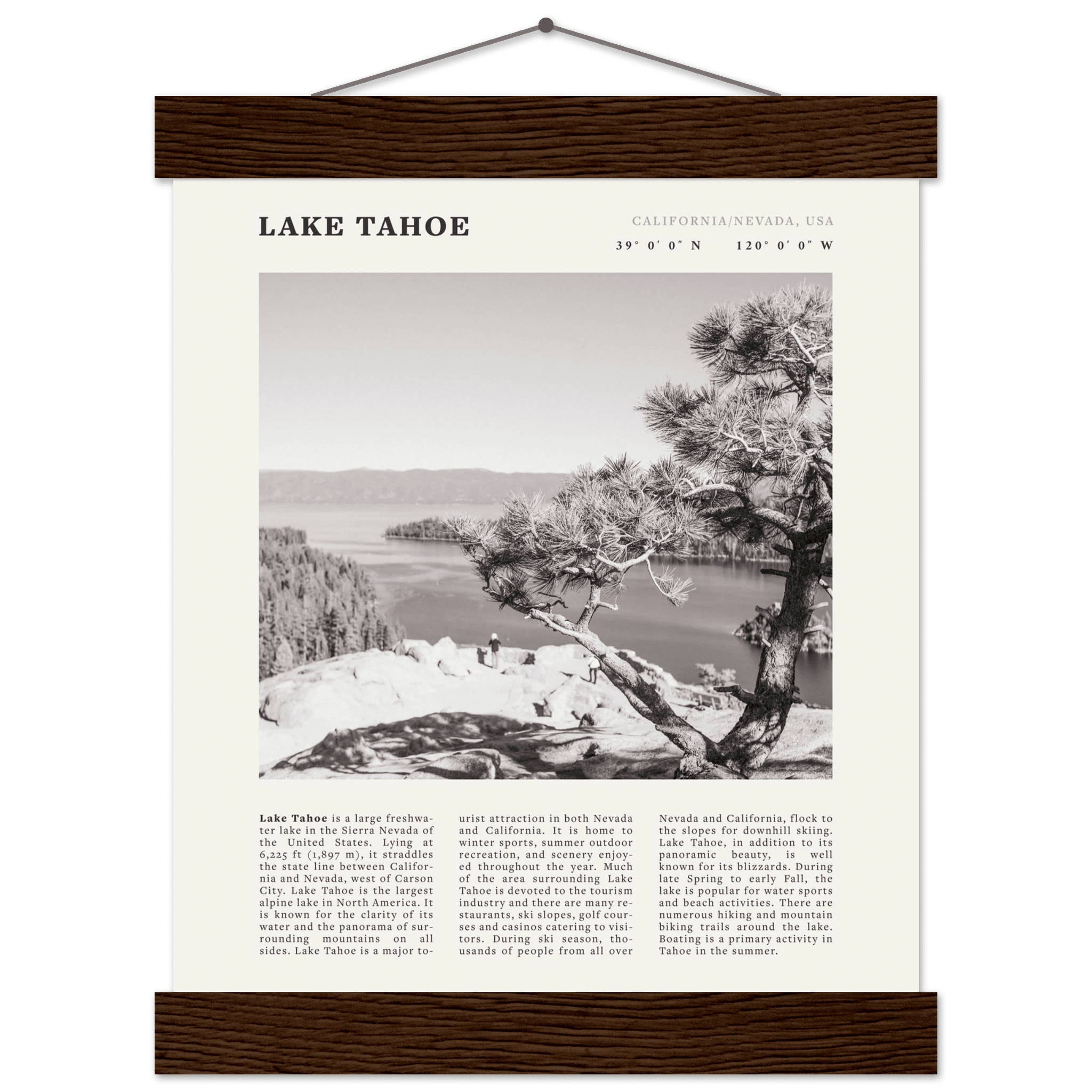 Lake Tahoe Poster | Black & White California Nevada Wall Art | Nature Travel Print Decor - Evergreen Posters
