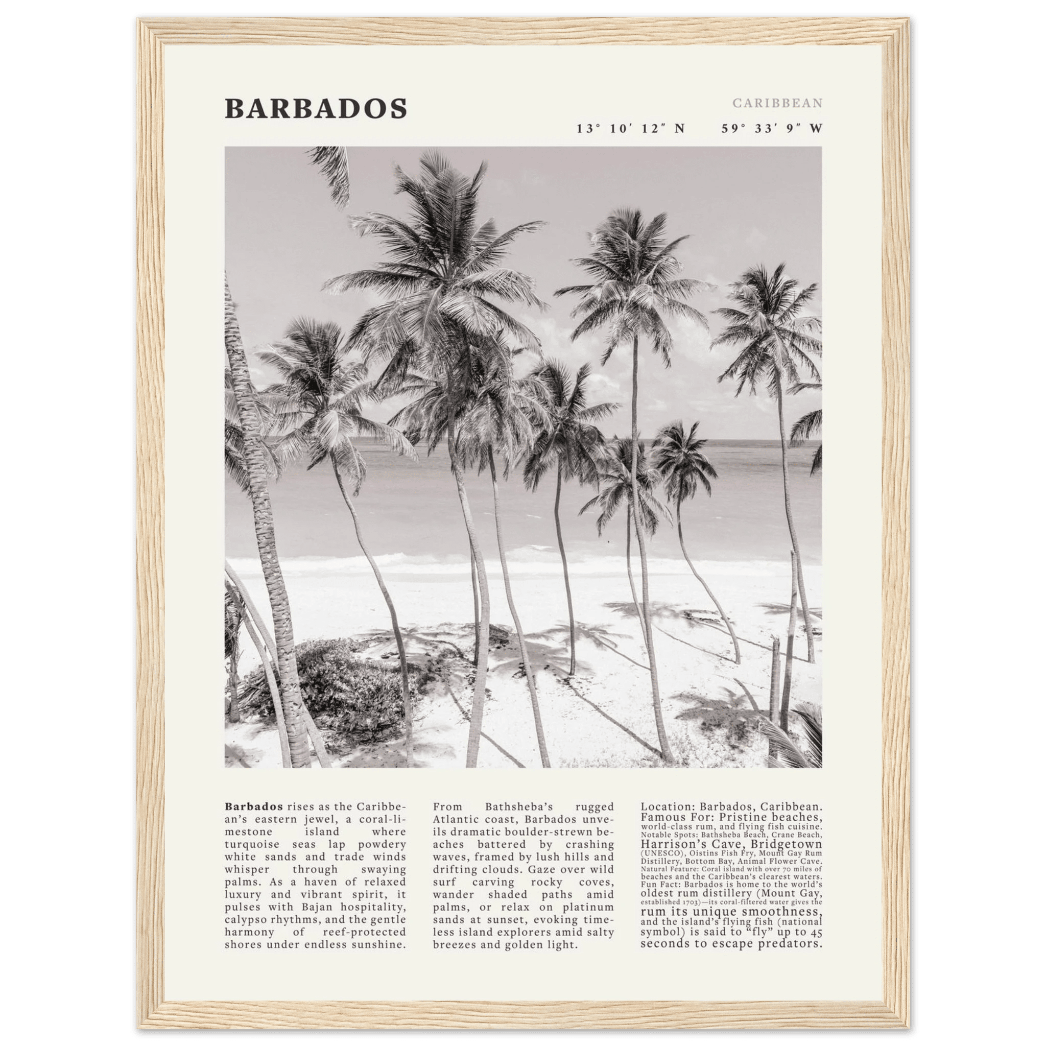 Barbados Poster Black and White – Vintage Caribbean Palm Beach Print (Digital & Printed Options) - Evergreen Posters