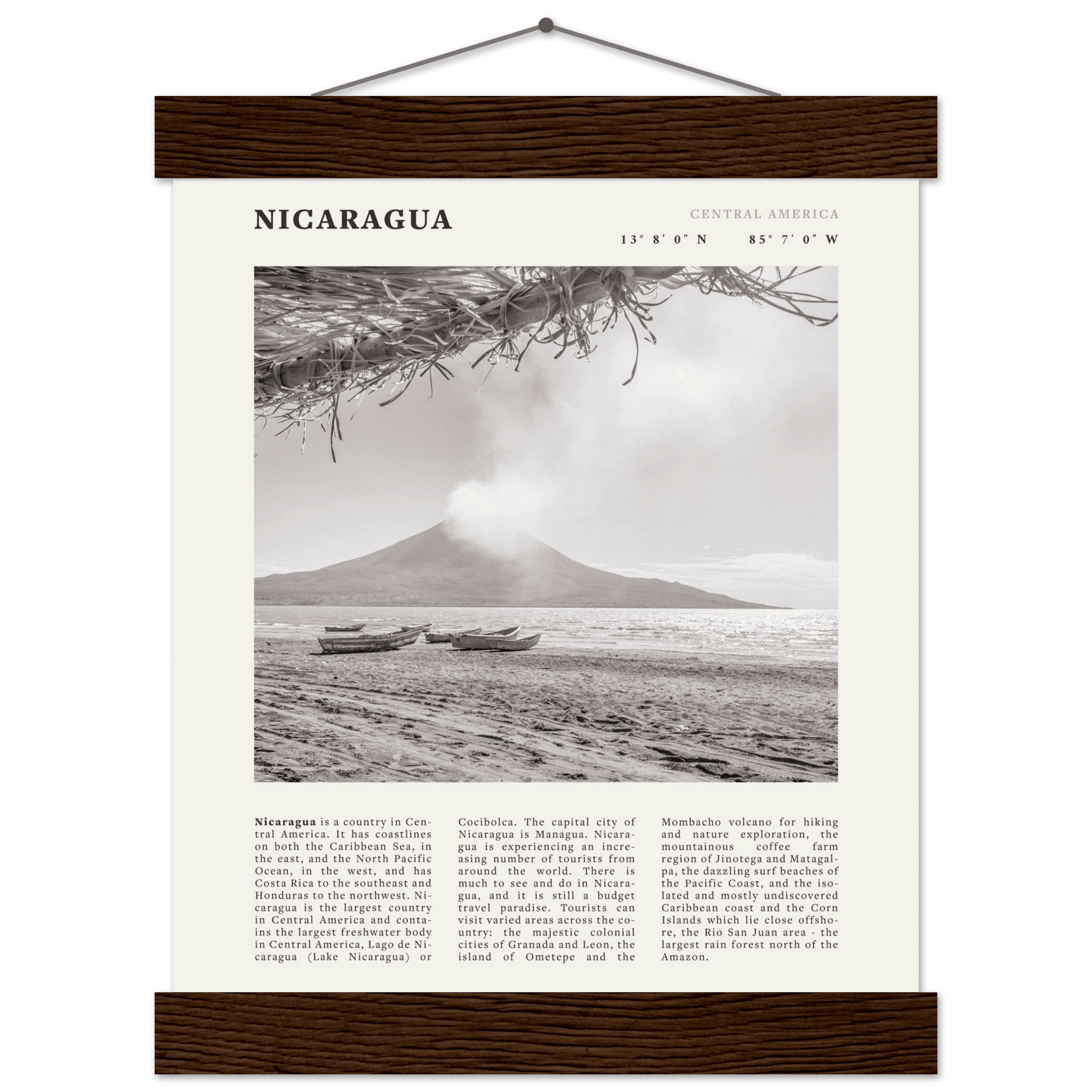 Nicaragua Poster | Black & White Volcano Wall Art | Central America Travel Print - Evergreen Posters