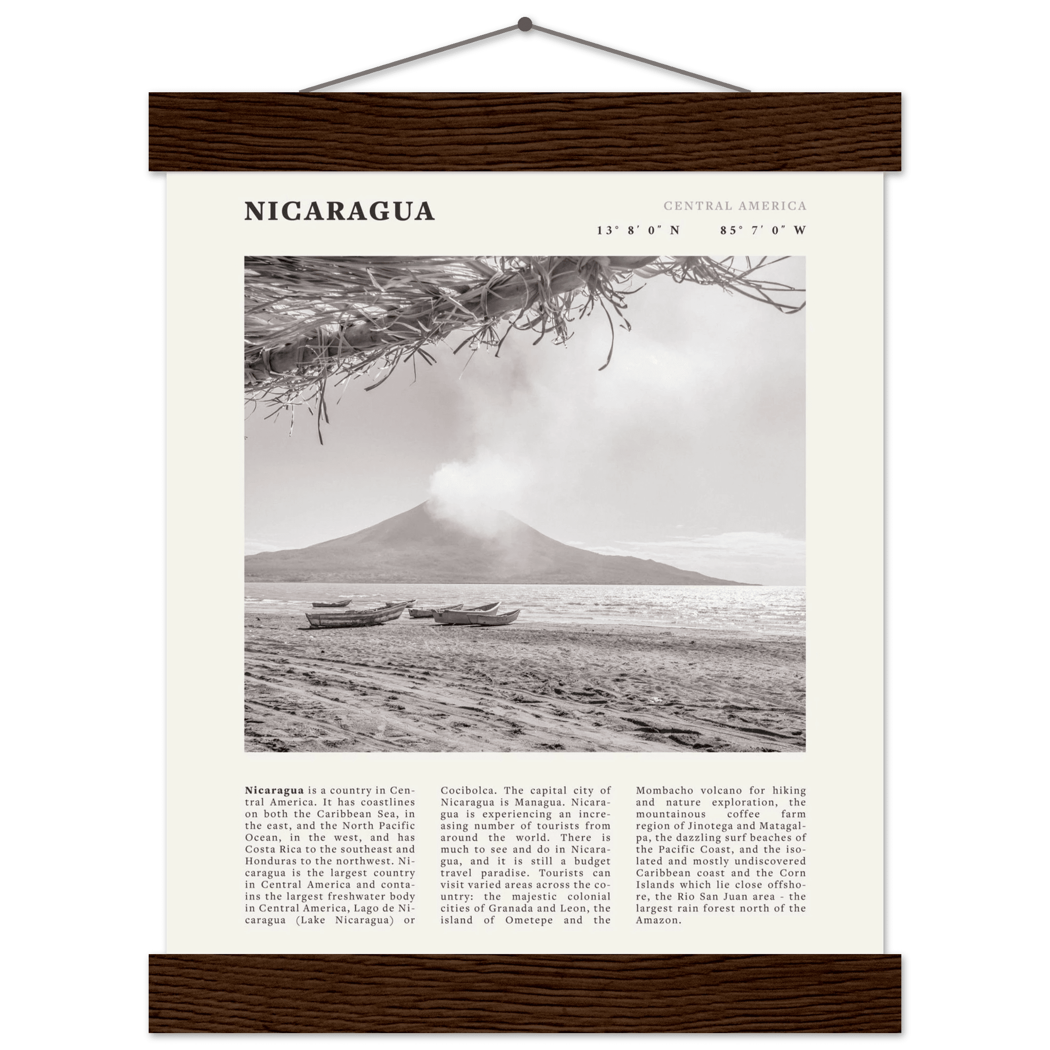 Nicaragua Poster | Black & White Volcano Wall Art | Central America Travel Print - Evergreen Posters