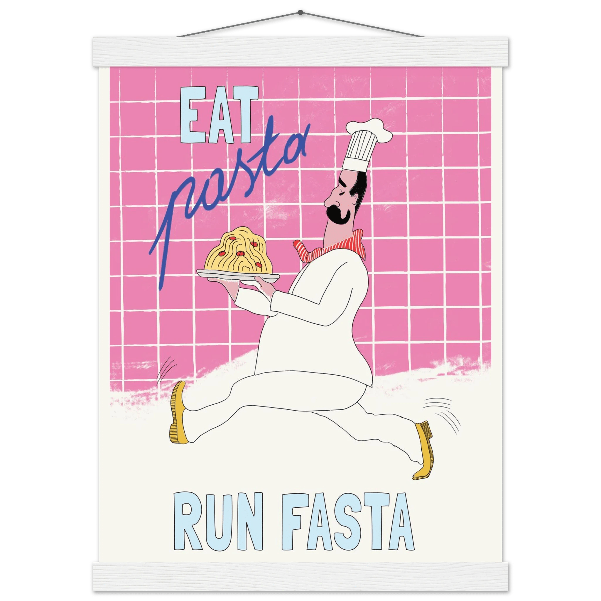 Eat Pasta Run Fasta Poster – Playful Kitchen Wall Art Print (Pink Edition) - Evergreen Posters