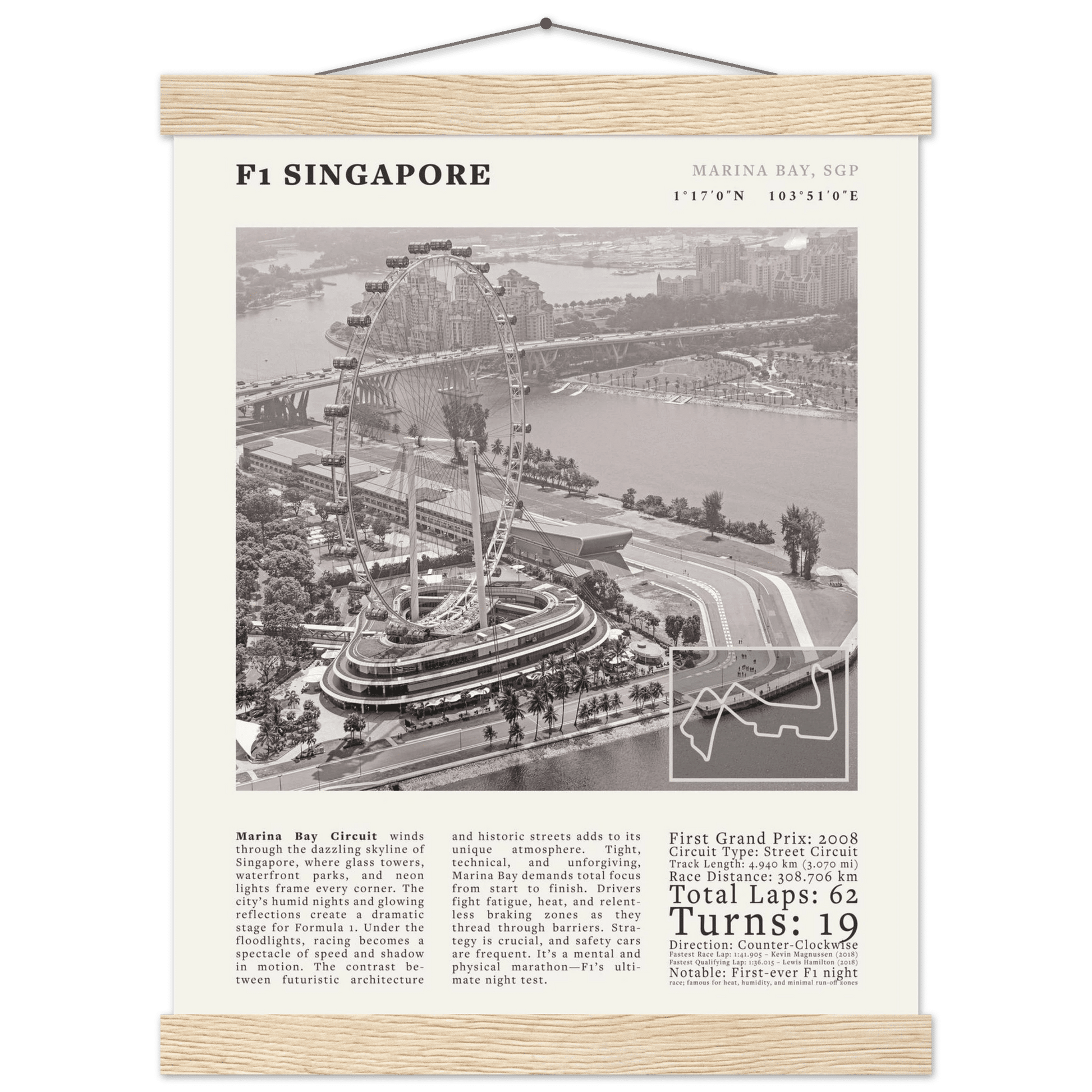 F1 Singapore Poster Black and White – Vintage Marina Bay Night Race Print (Digital & Printed Options) - Evergreen Posters