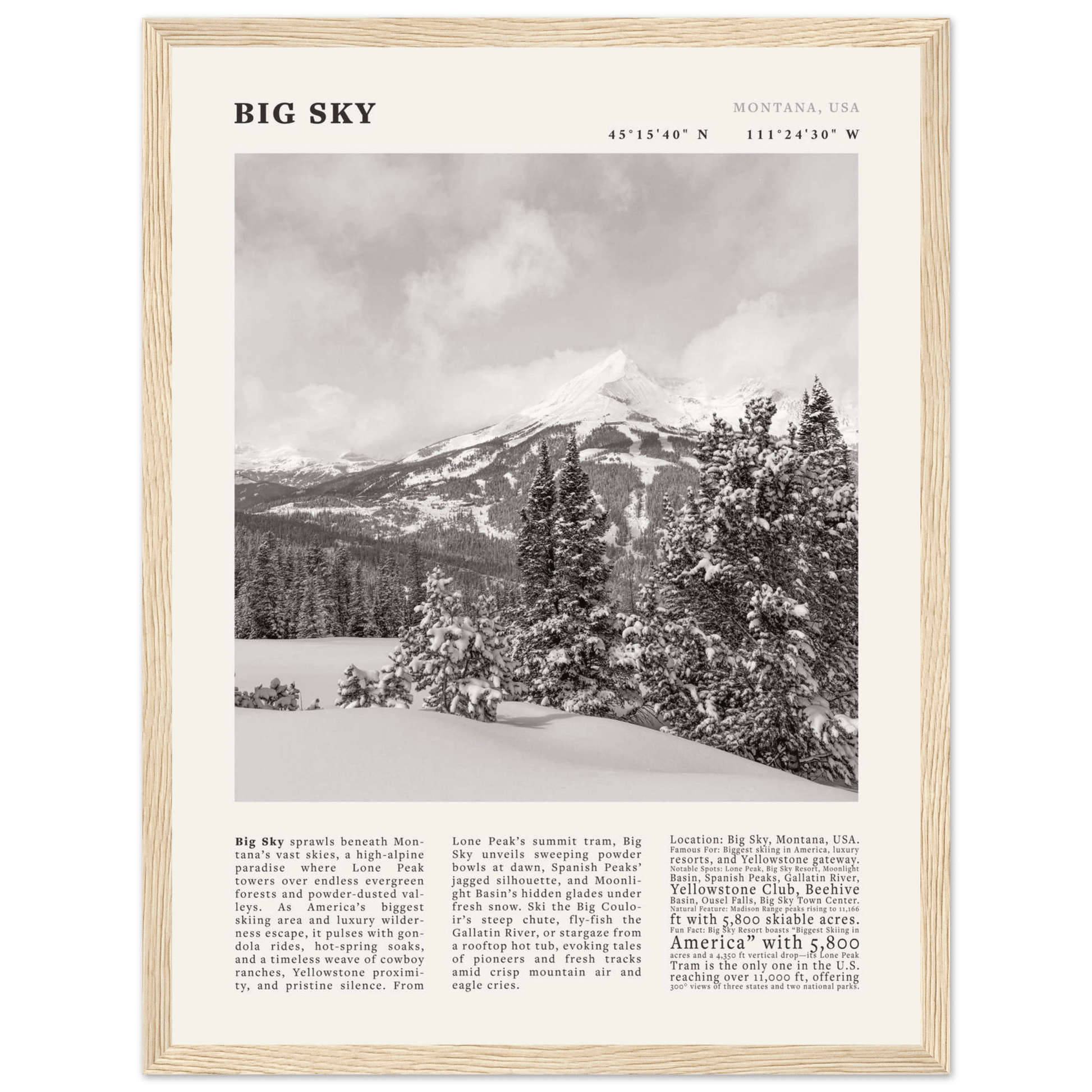 Big Sky Montana Poster Black and White – Vintage Lone Peak Ski Resort Print (Digital & Printed Options) - Evergreen Posters