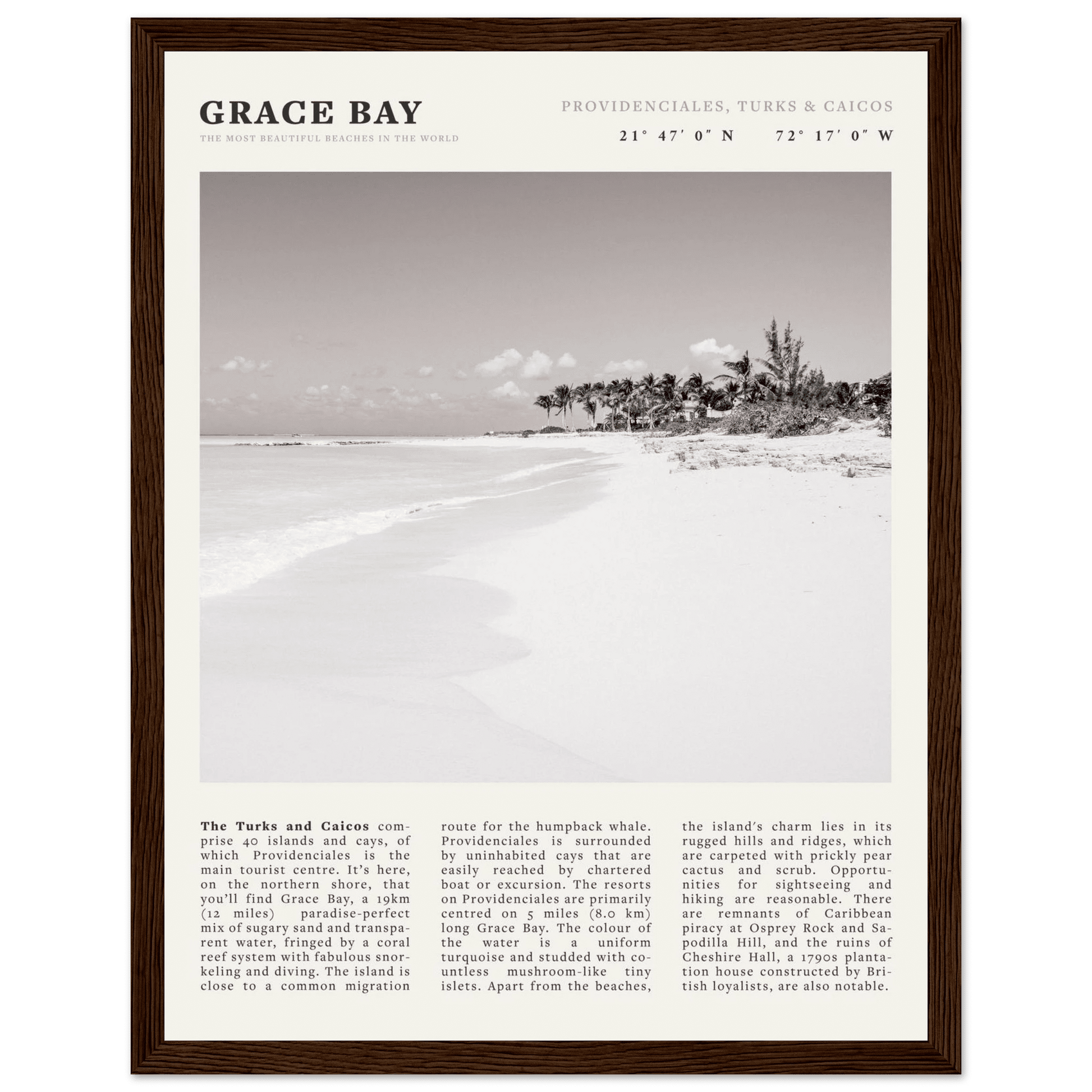 Grace Bay Poster | Black & White Turks & Caicos Wall Art | Caribbean Beach Print - Evergreen Posters