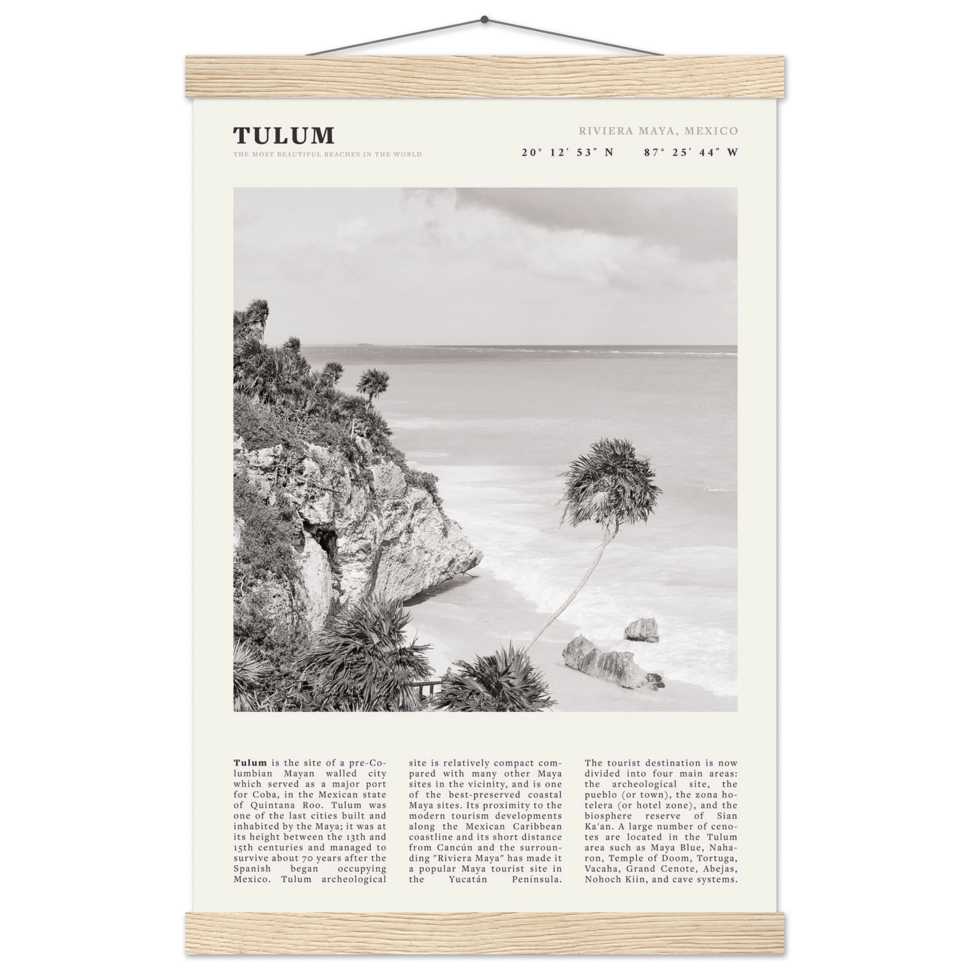 Tulum Poster | Black & White Riviera Maya Mexico Wall Art | Beach Travel Print - Evergreen Posters