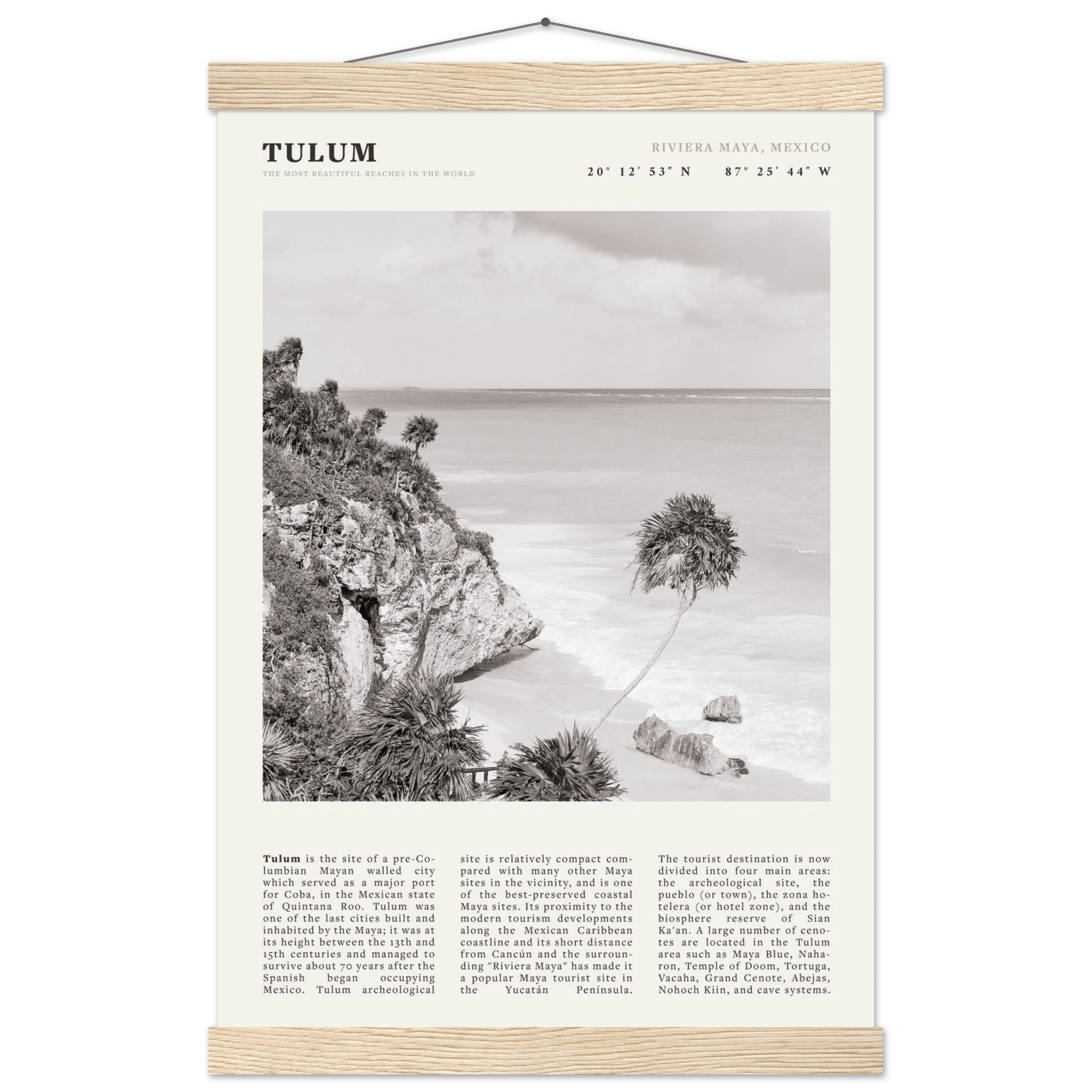 Tulum Poster | Black & White Riviera Maya Mexico Wall Art | Beach Travel Print - Evergreen Posters