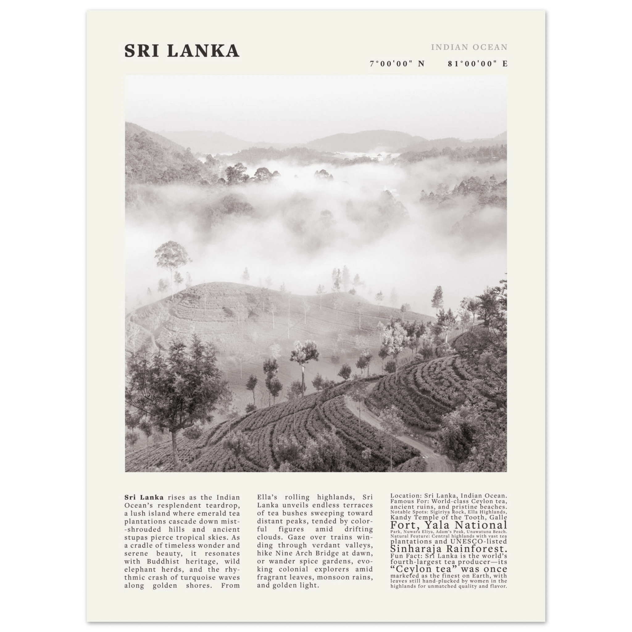 Sri Lanka Poster Black and White – Vintage Ceylon Tea Plantation Print (Digital & Printed Options) - Evergreen Posters