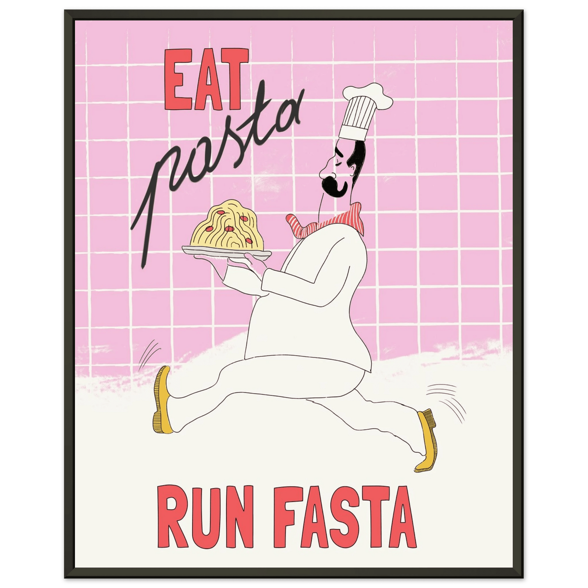Eat Pasta Run Fasta Poster – Playful Kitchen Wall Art Print (Light Pink) - Evergreen Posters