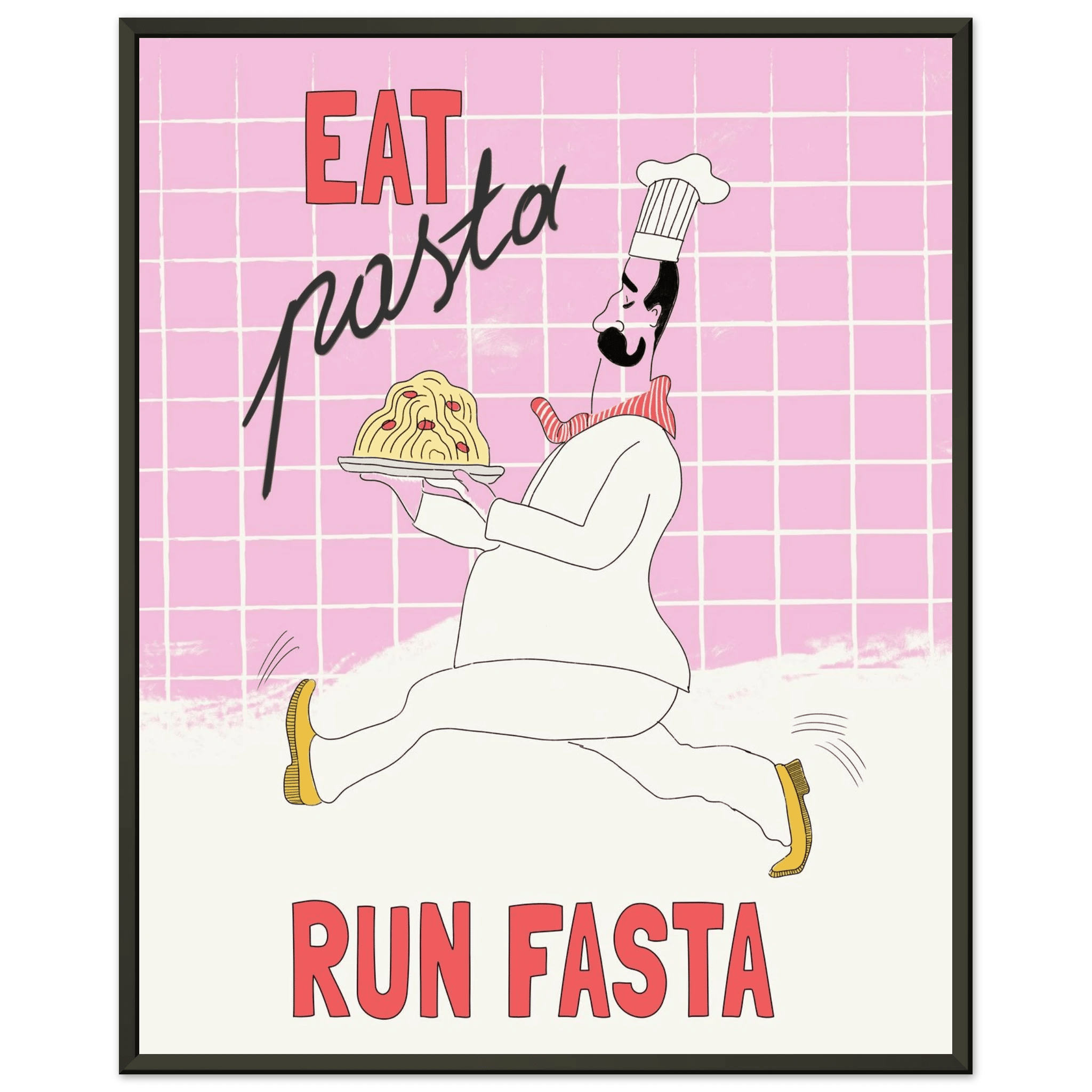 Eat Pasta Run Fasta Poster – Playful Kitchen Wall Art Print (Light Pink) - Evergreen Posters