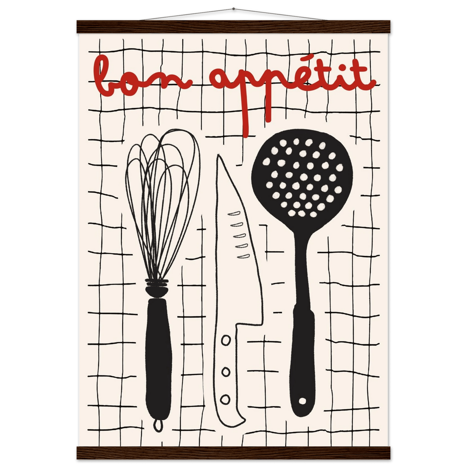 Bon Appétit French Kitchen Print | Bold Black Red Wall Art Poster - Evergreen Posters