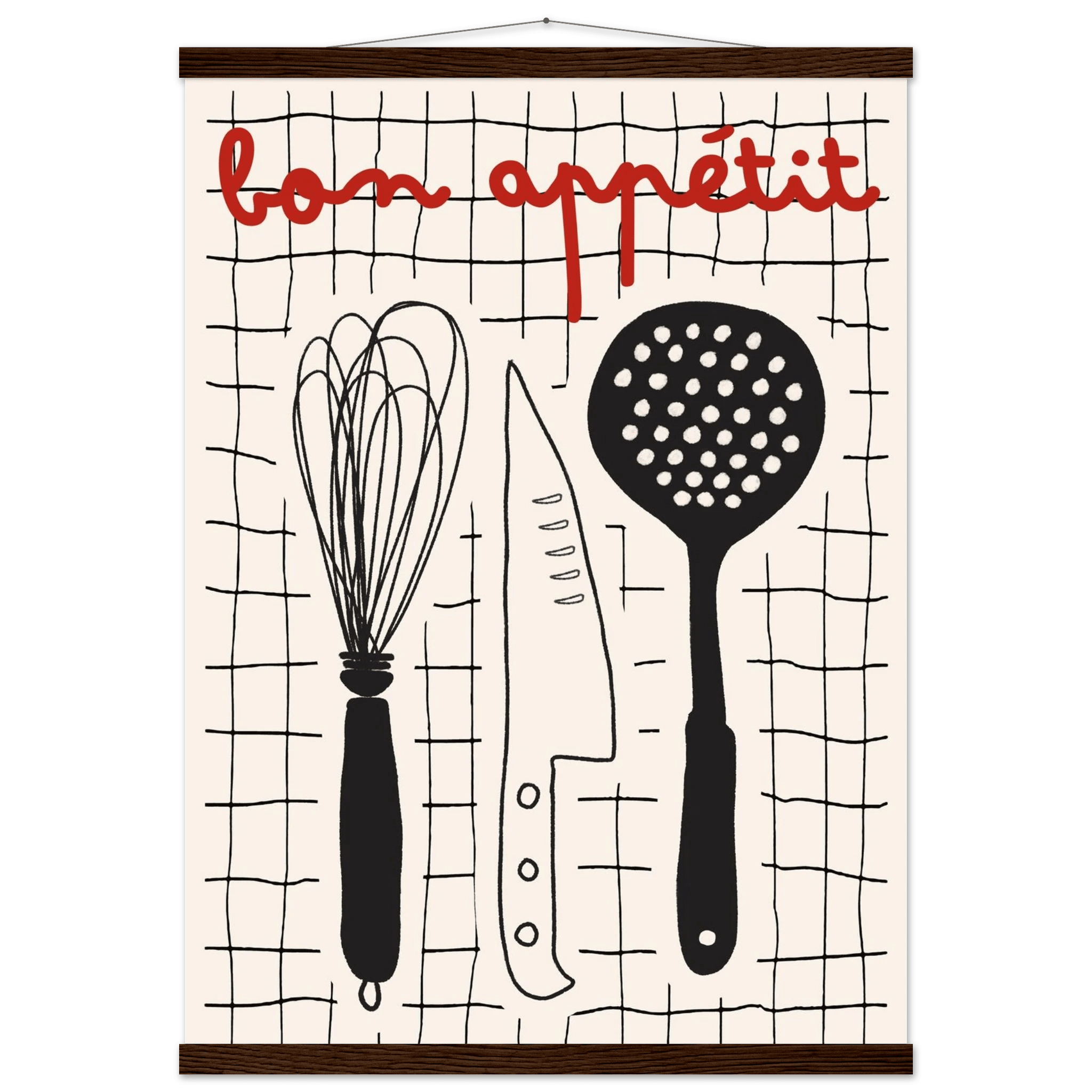 Bon Appétit French Kitchen Print | Bold Black Red Wall Art Poster - Evergreen Posters