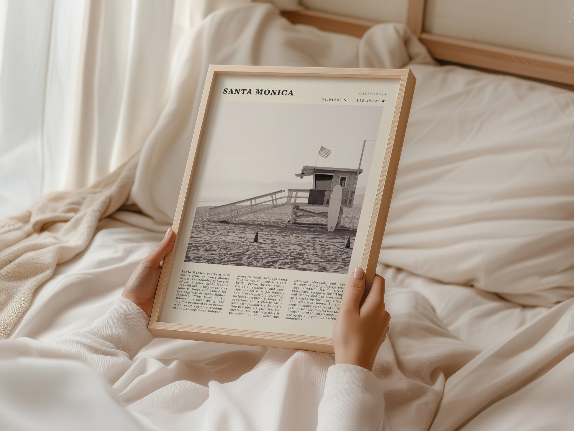 Santa Monica Poster | Black & White California Wall Art | Beach Travel Print | Coastal Decor - Evergreen Posters